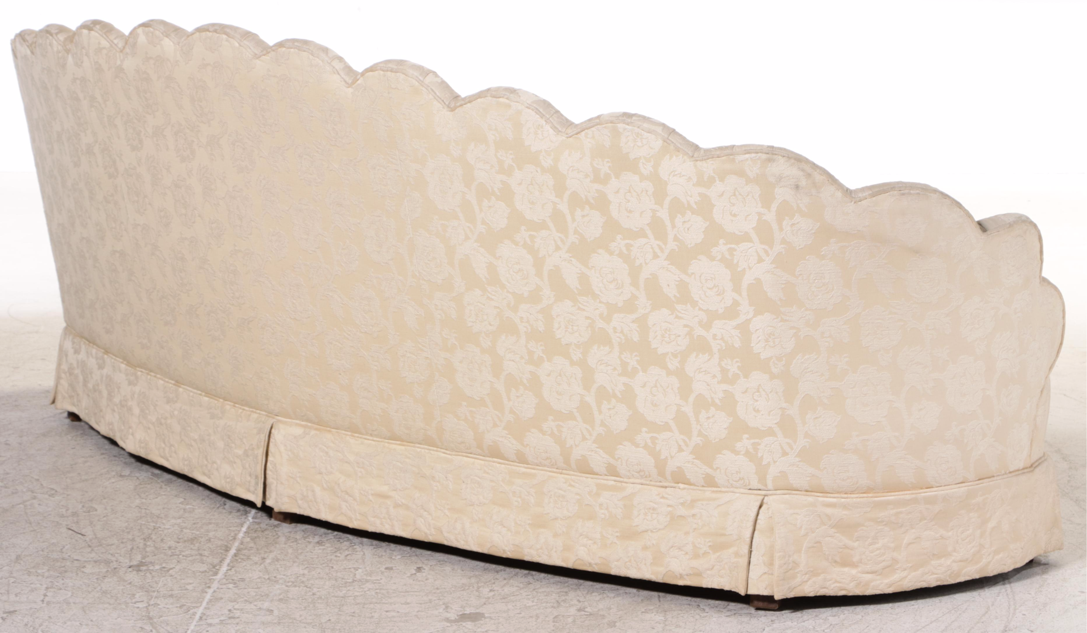 Hollywood Regency Style Curved Scalloped Edge Sofa