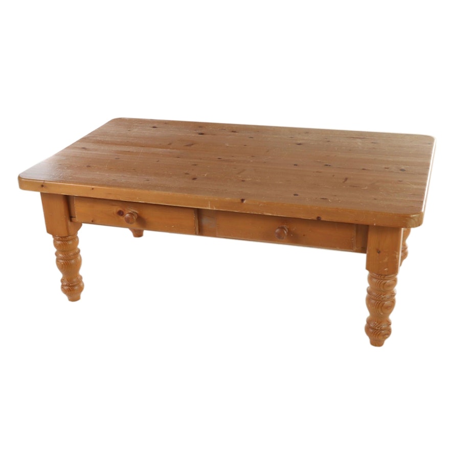 Rustic Pine Two-Drawer Coffee Table, Late 20th Century