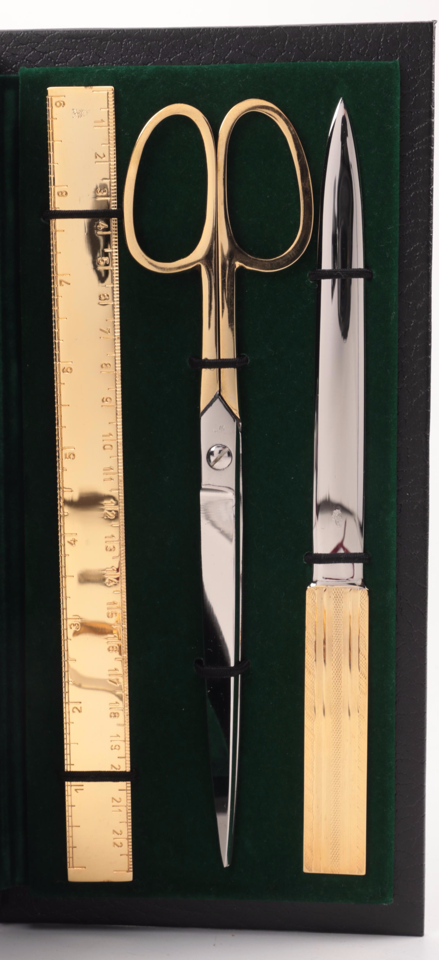 Griffon Letter Opener, Ruler, and Scissors with Other Metal Letter Openers