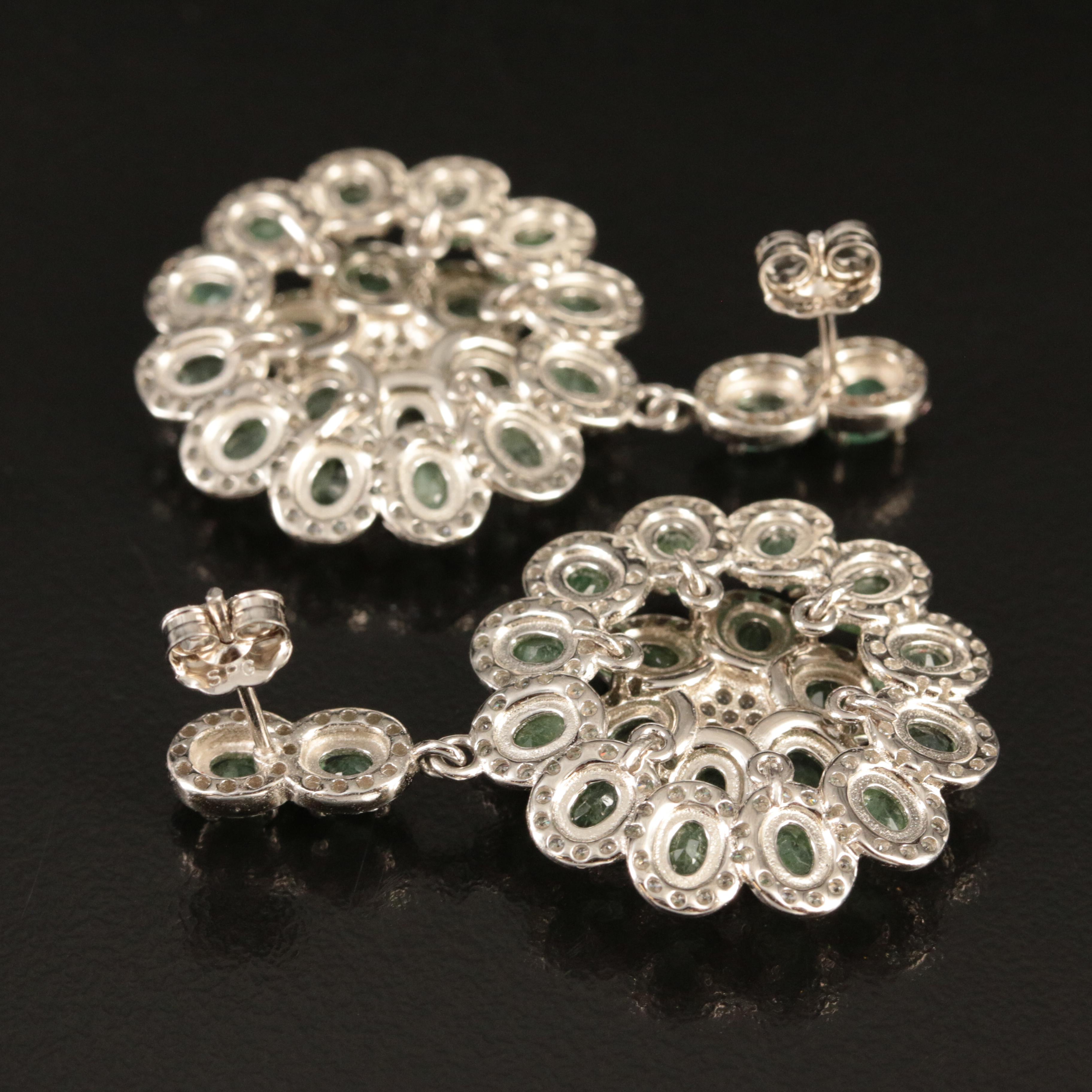 Sterling Emerald and Cubic Zirconia Floral Earrings
