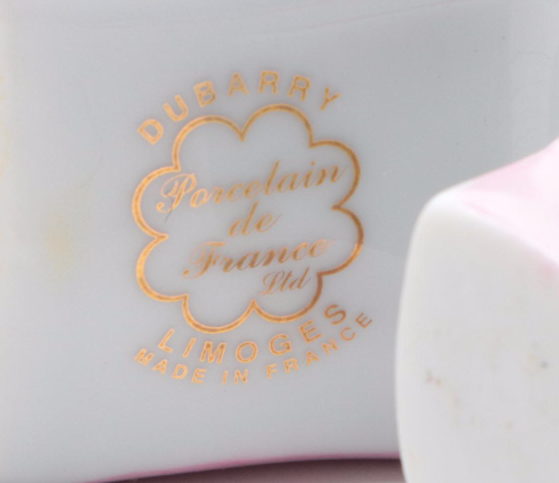 Dubarry and Other Limoges Porcelain Fruit Bowl, Shoe, and Hat Trinket Boxes