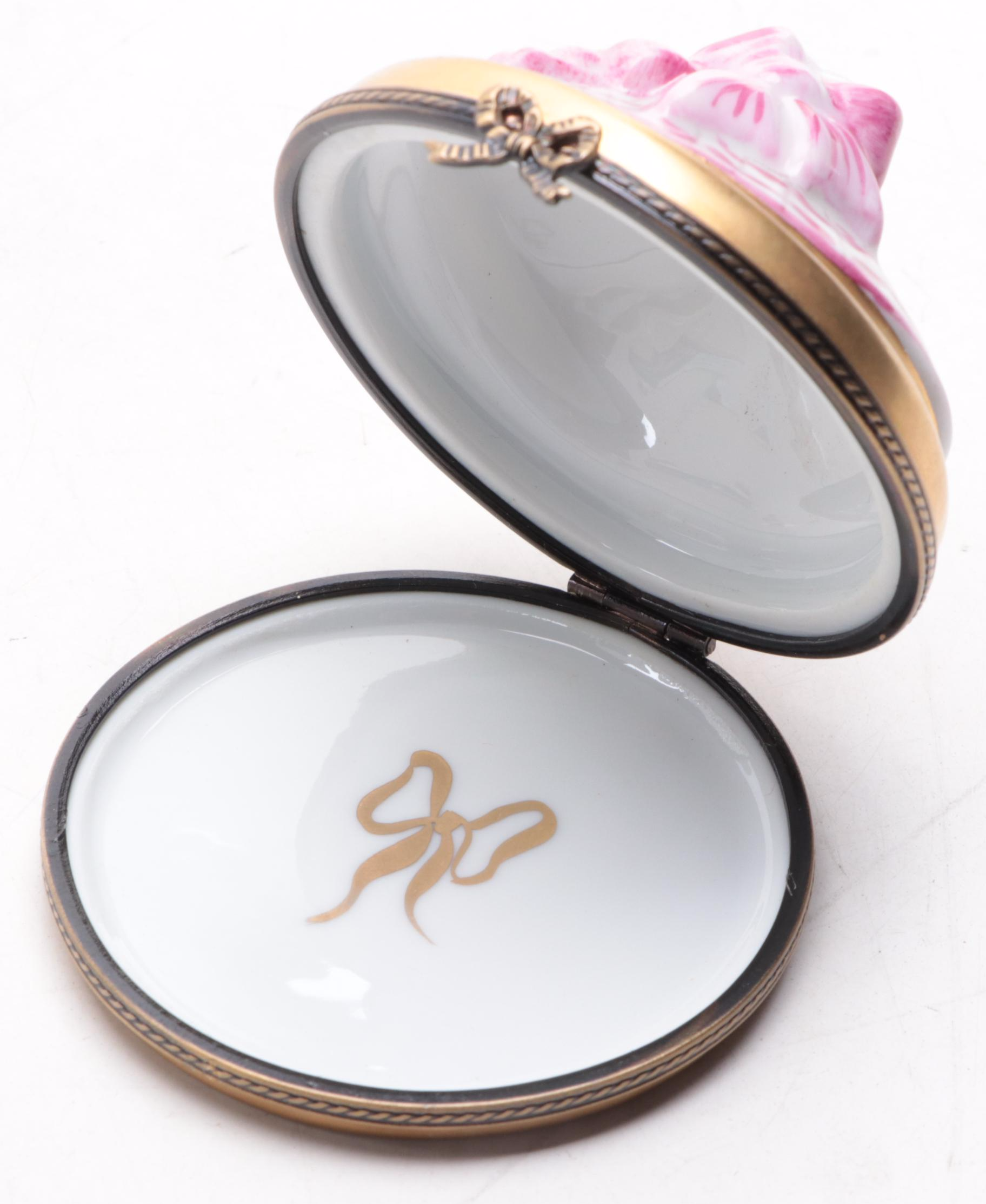 Dubarry and Other Limoges Porcelain Fruit Bowl, Shoe, and Hat Trinket Boxes