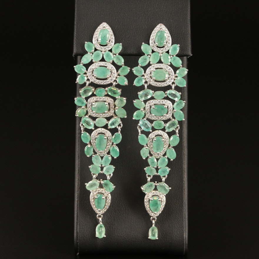 Sterling Emerald and Cubic Zirconia Cluster Earrings