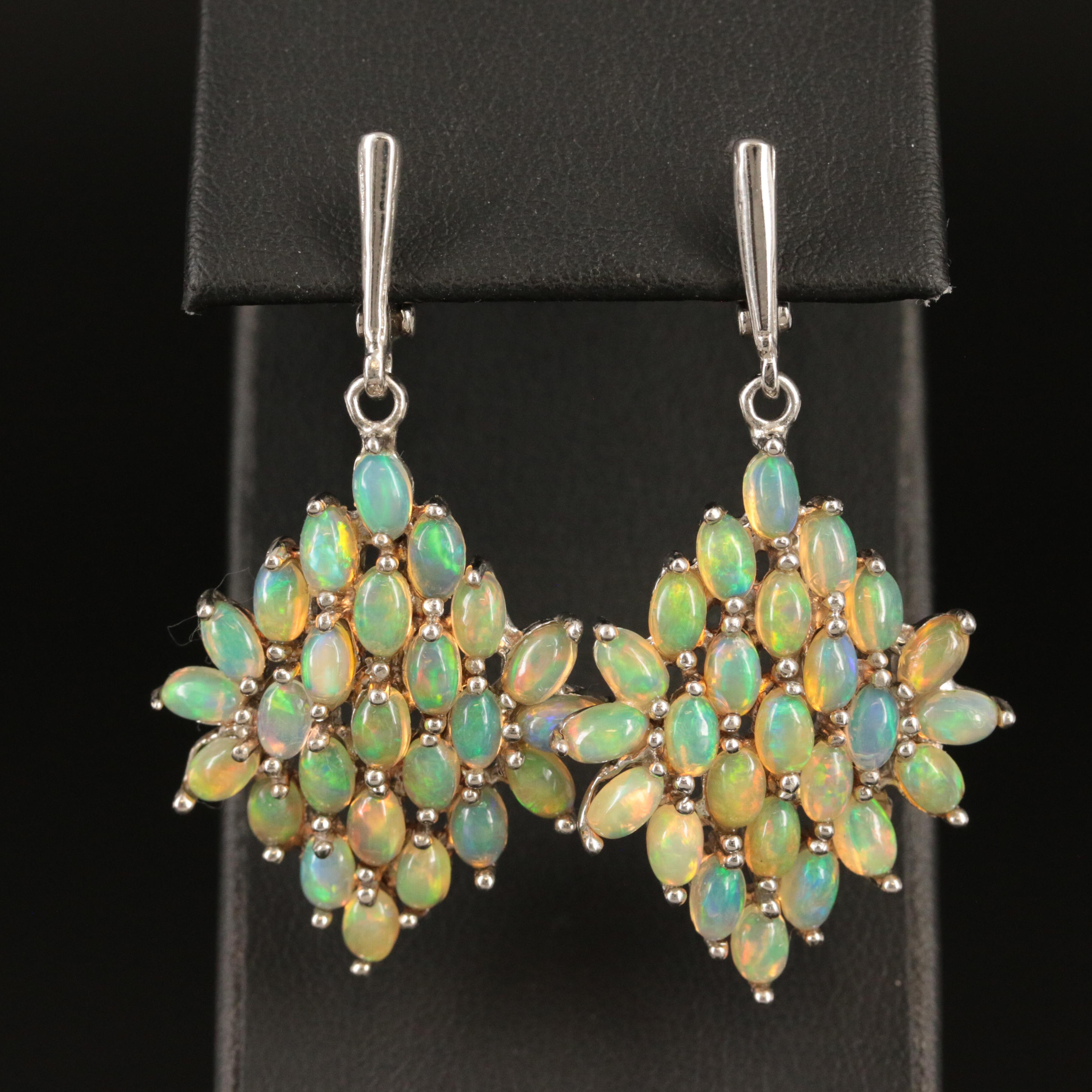 Sterling Opal Cluster Earrings