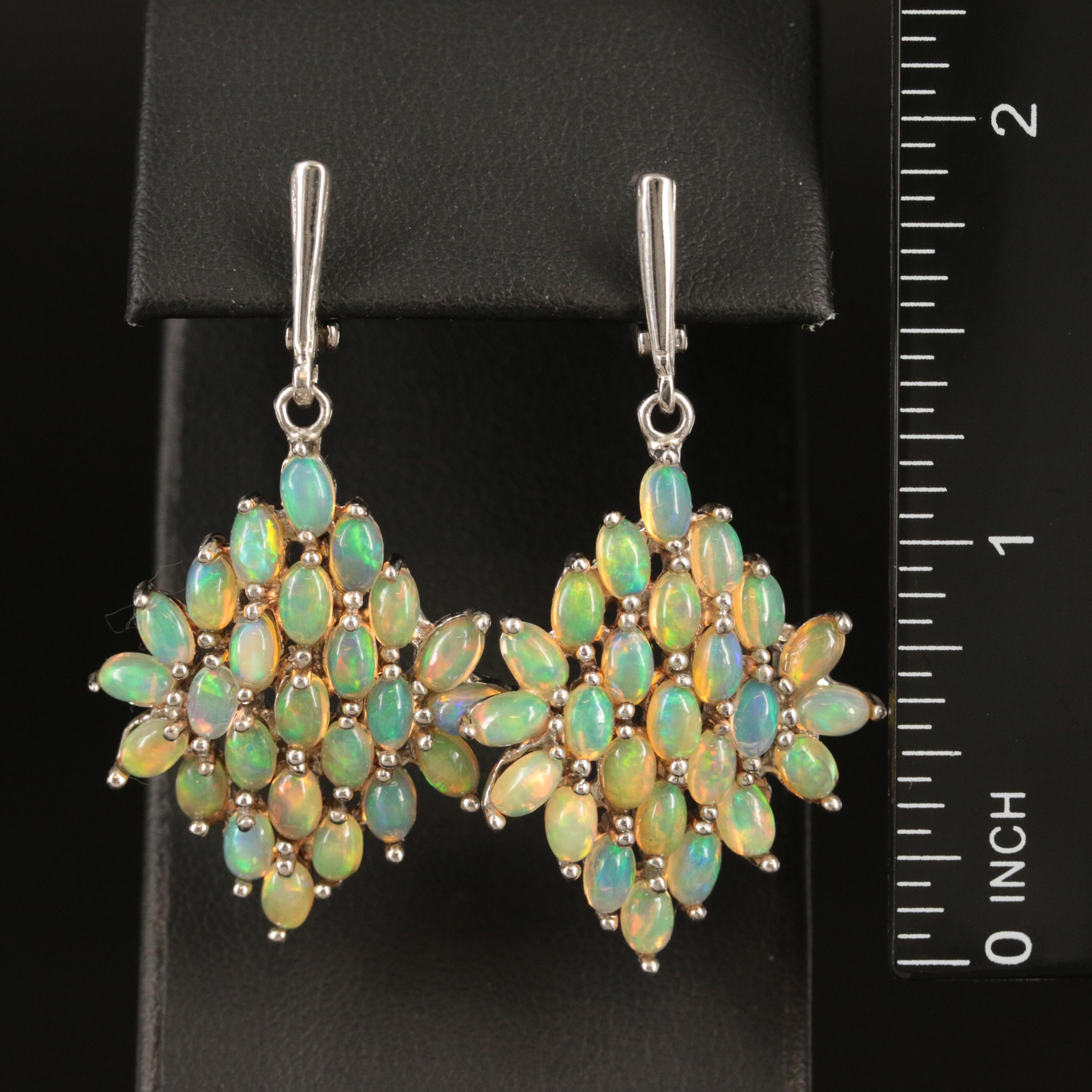 Sterling Opal Cluster Earrings