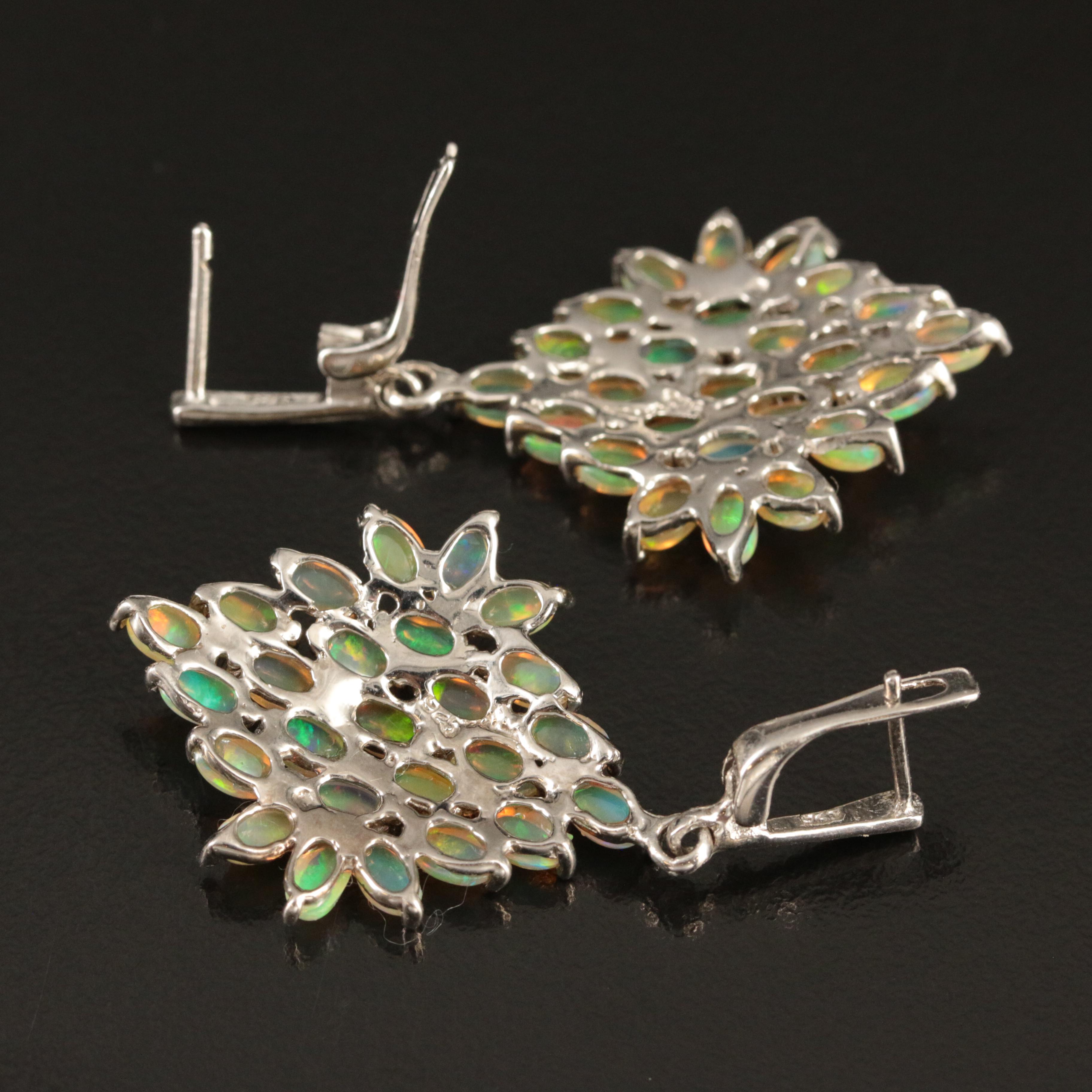 Sterling Opal Cluster Earrings