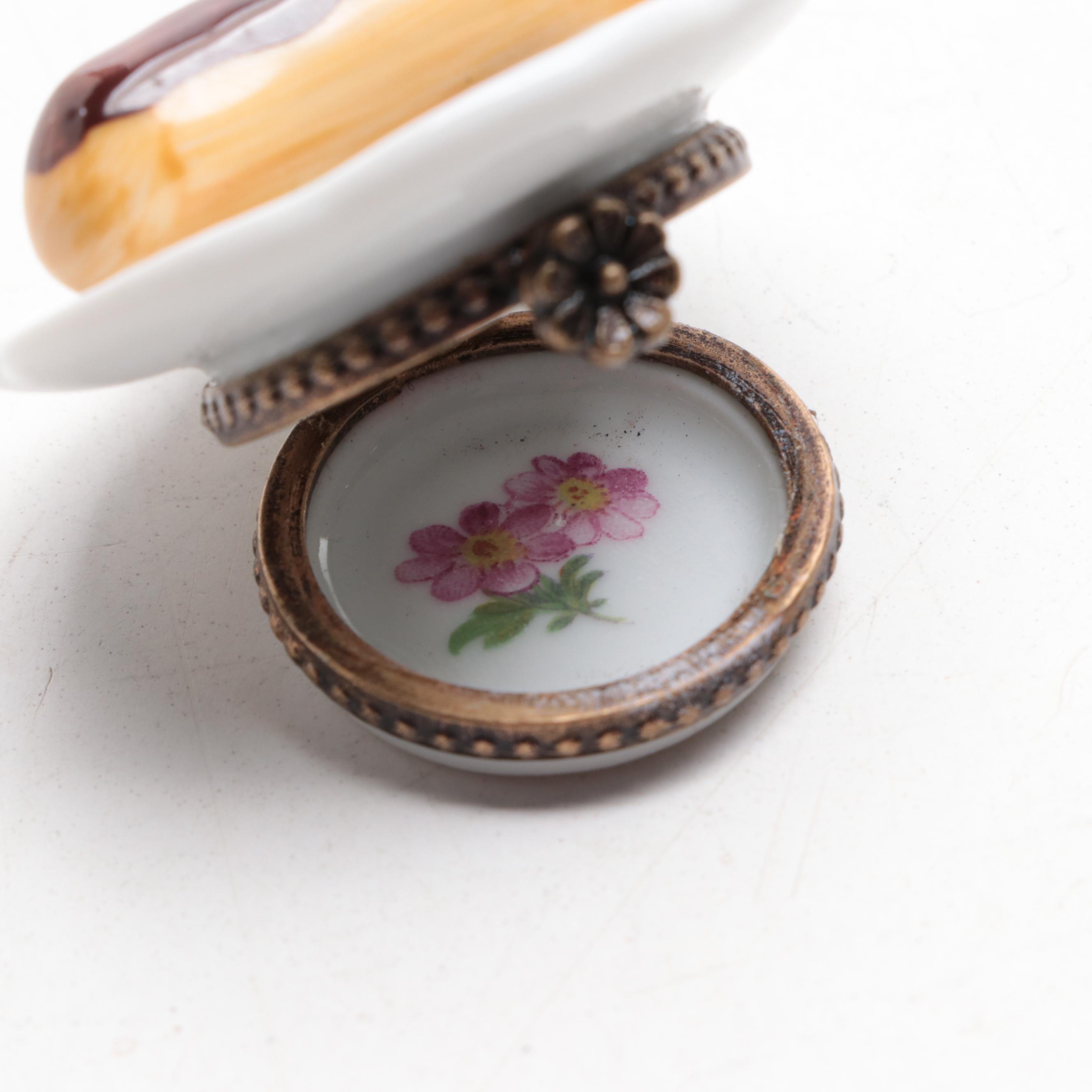 A. L. Vegetable Stand and Other Hand-Painted Limoges Porcelain Boxes