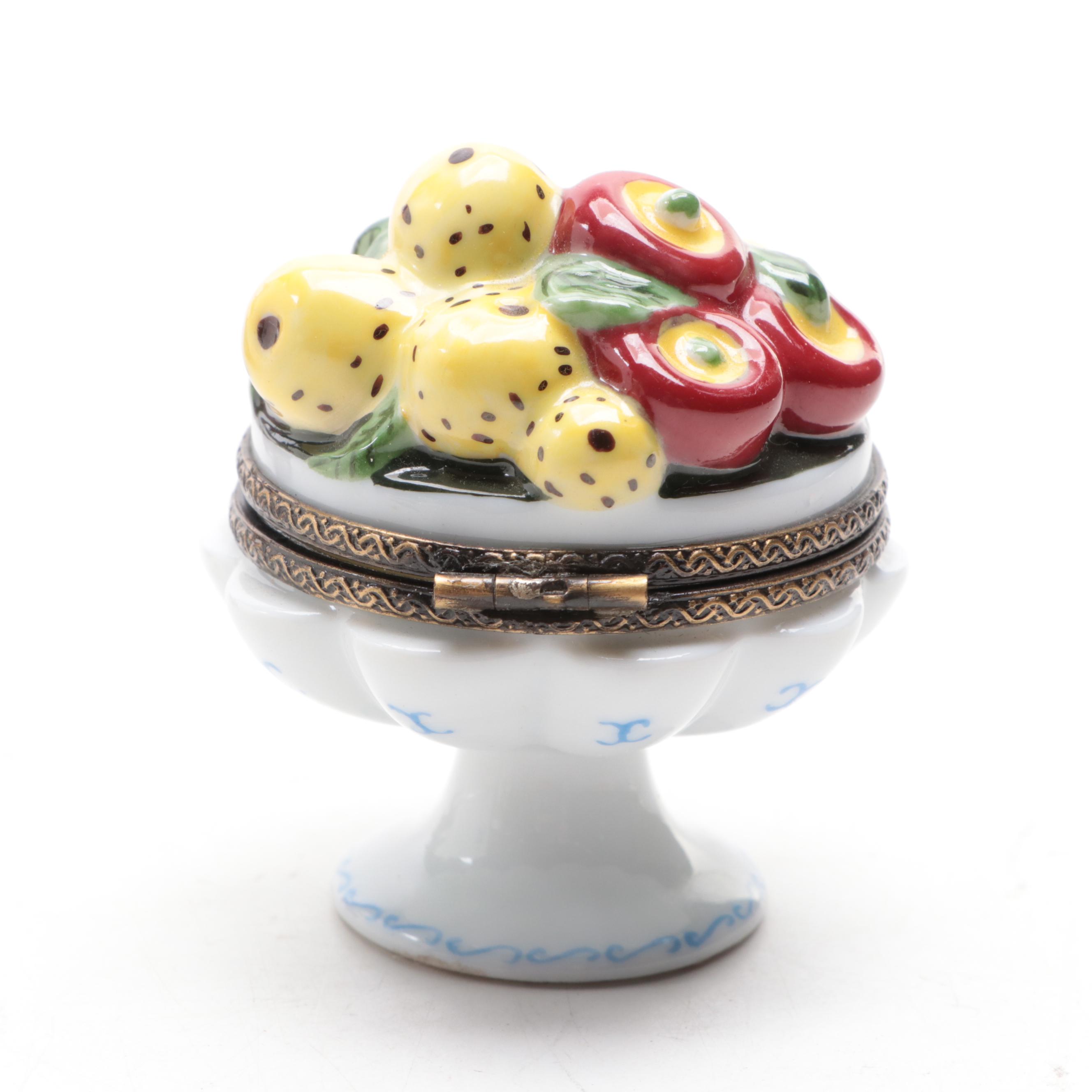 A. L. Vegetable Stand and Other Hand-Painted Limoges Porcelain Boxes