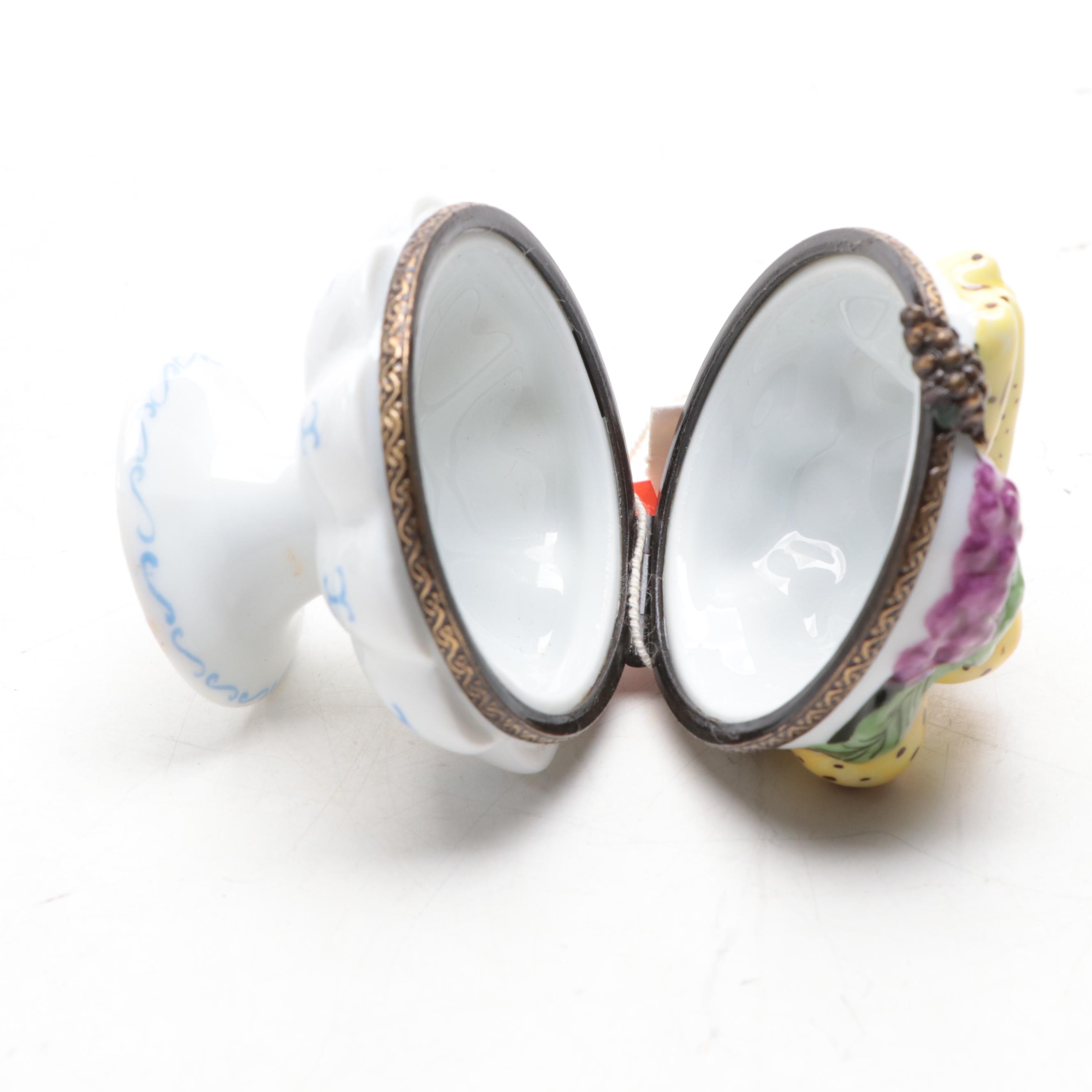 A. L. Vegetable Stand and Other Hand-Painted Limoges Porcelain Boxes