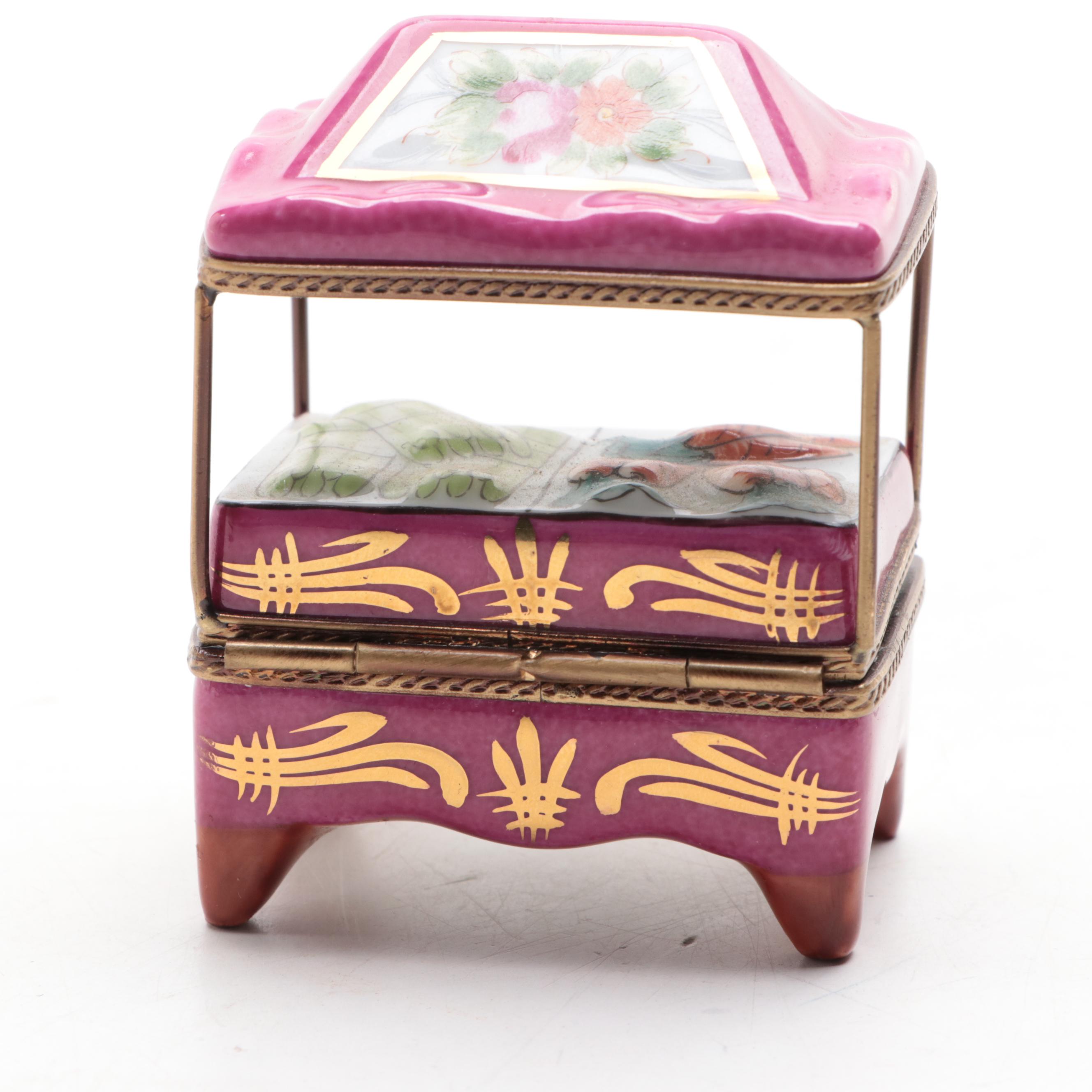 A. L. Vegetable Stand and Other Hand-Painted Limoges Porcelain Boxes