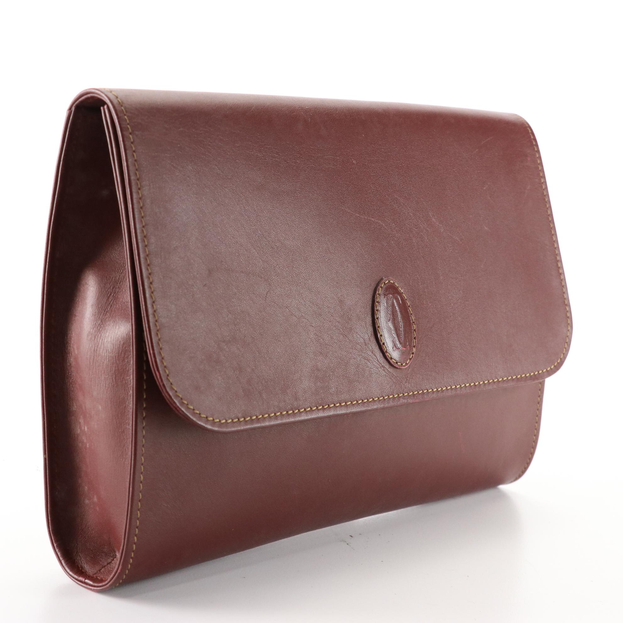 Must de Cartier Front-Flap Clutch in Burgundy Leather