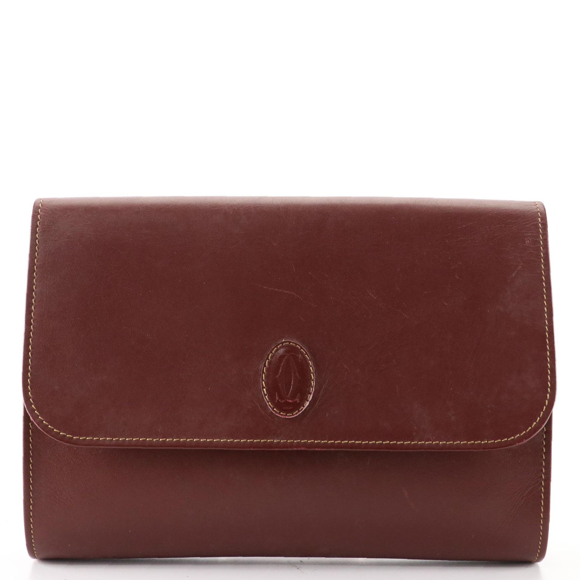 Must de Cartier Front-Flap Clutch in Burgundy Leather