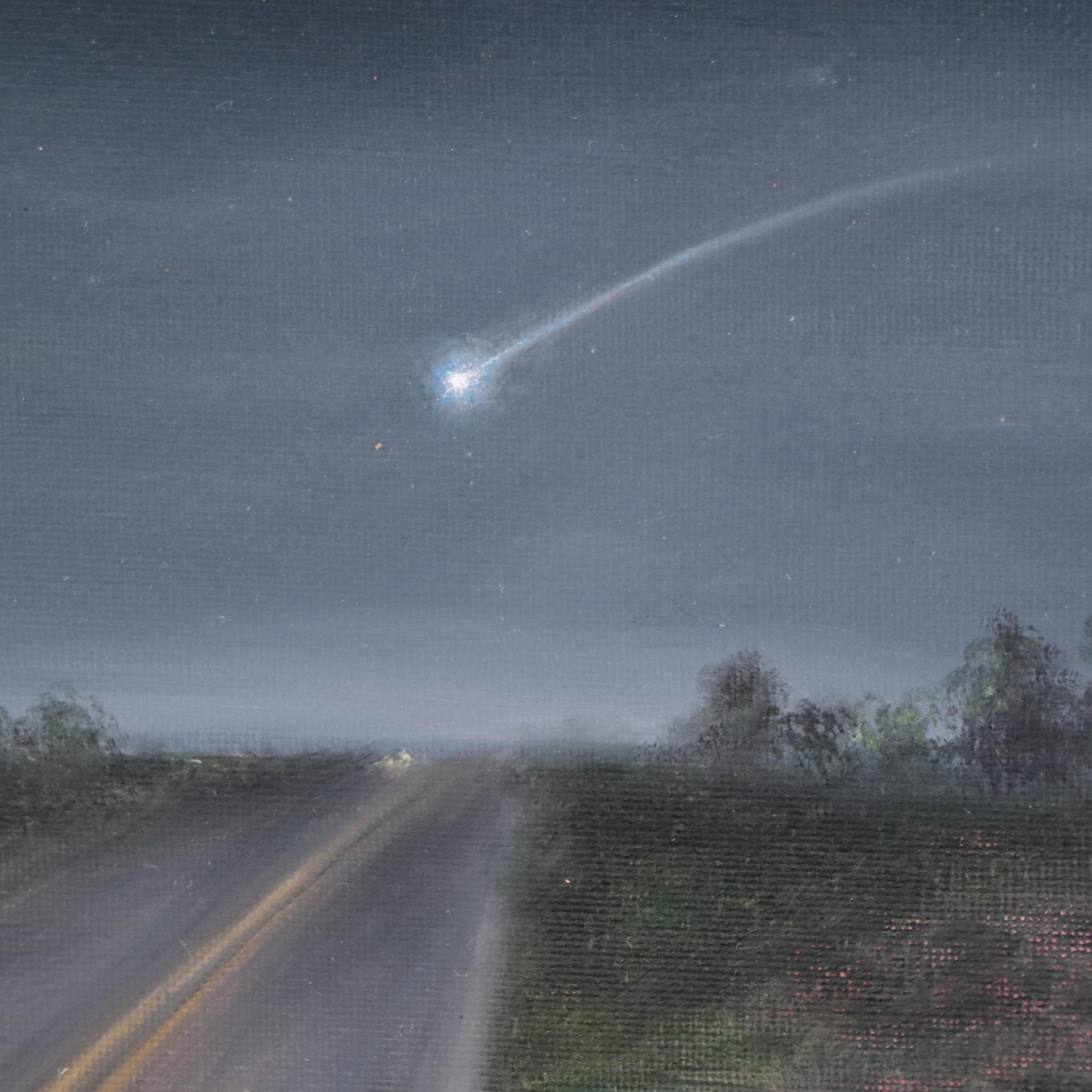 Houra H. Alghizzi Nocturne Landscape Oil Painting "Falling Star," 2023