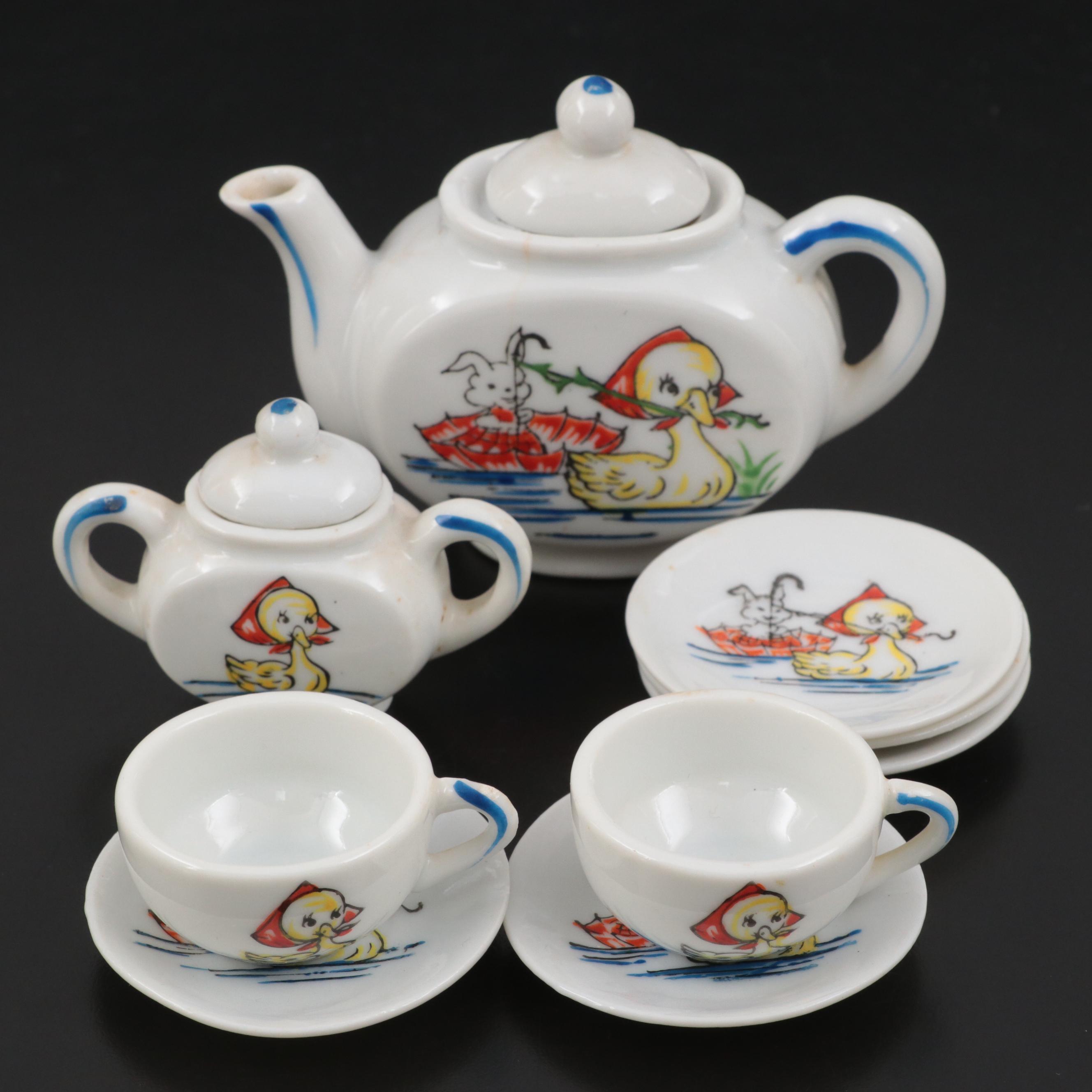 Children's Cold Painted Porcelain Tea Set, Early to Mid-20th Century