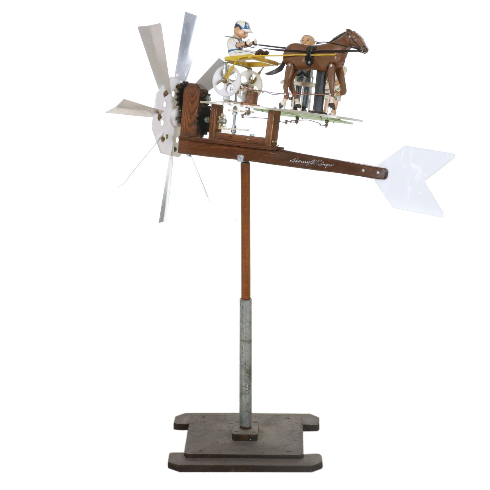 Henry W. Ringer Signed Folk Art Sulky Horse and Jockey Weathervane