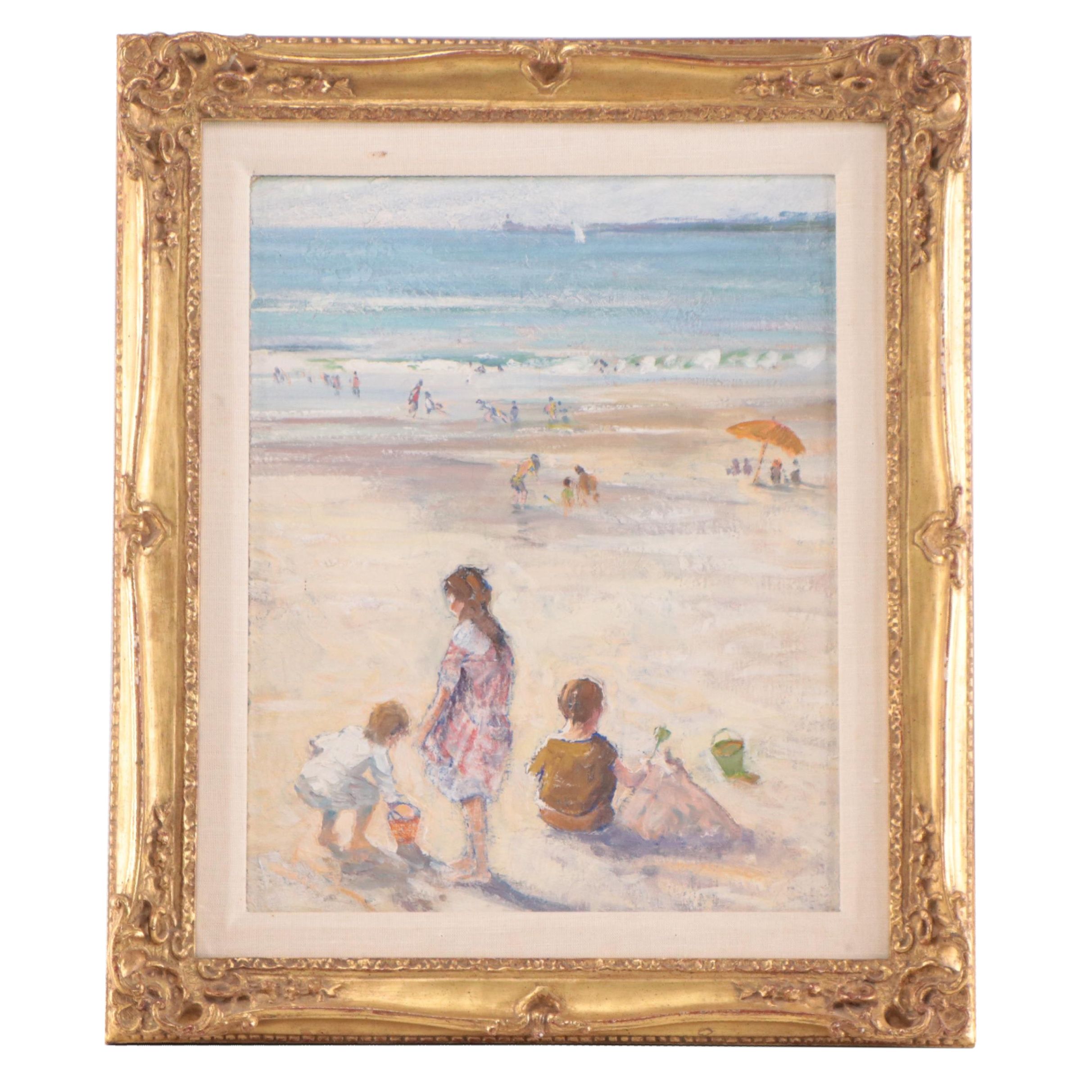 Impressionist Style Beach Scene Oil Painting