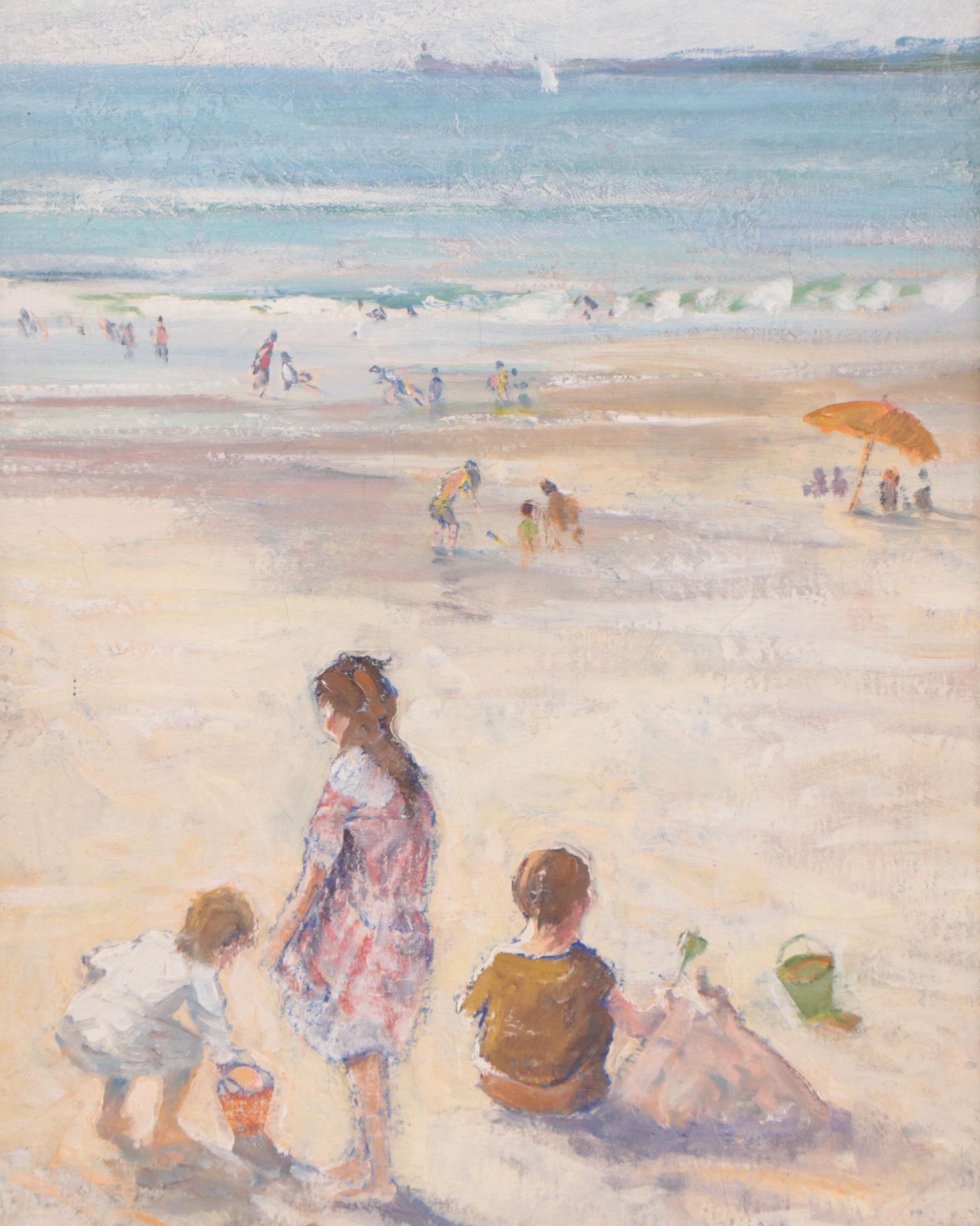 Impressionist Style Beach Scene Oil Painting