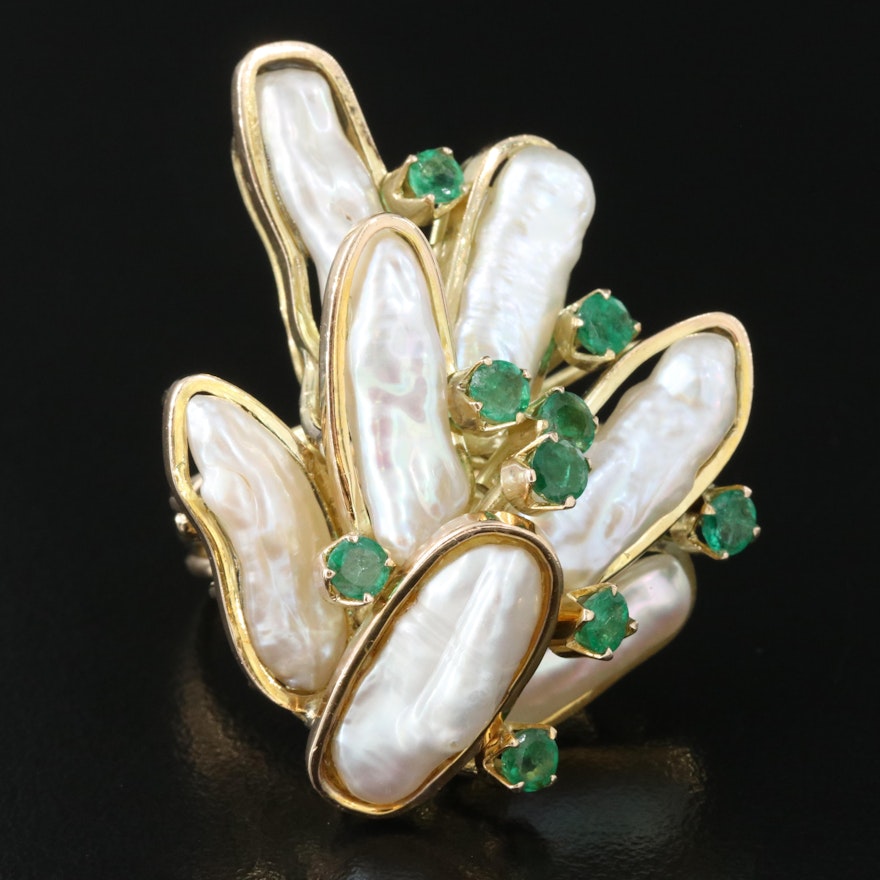 14K Pearl and Emerald Ring