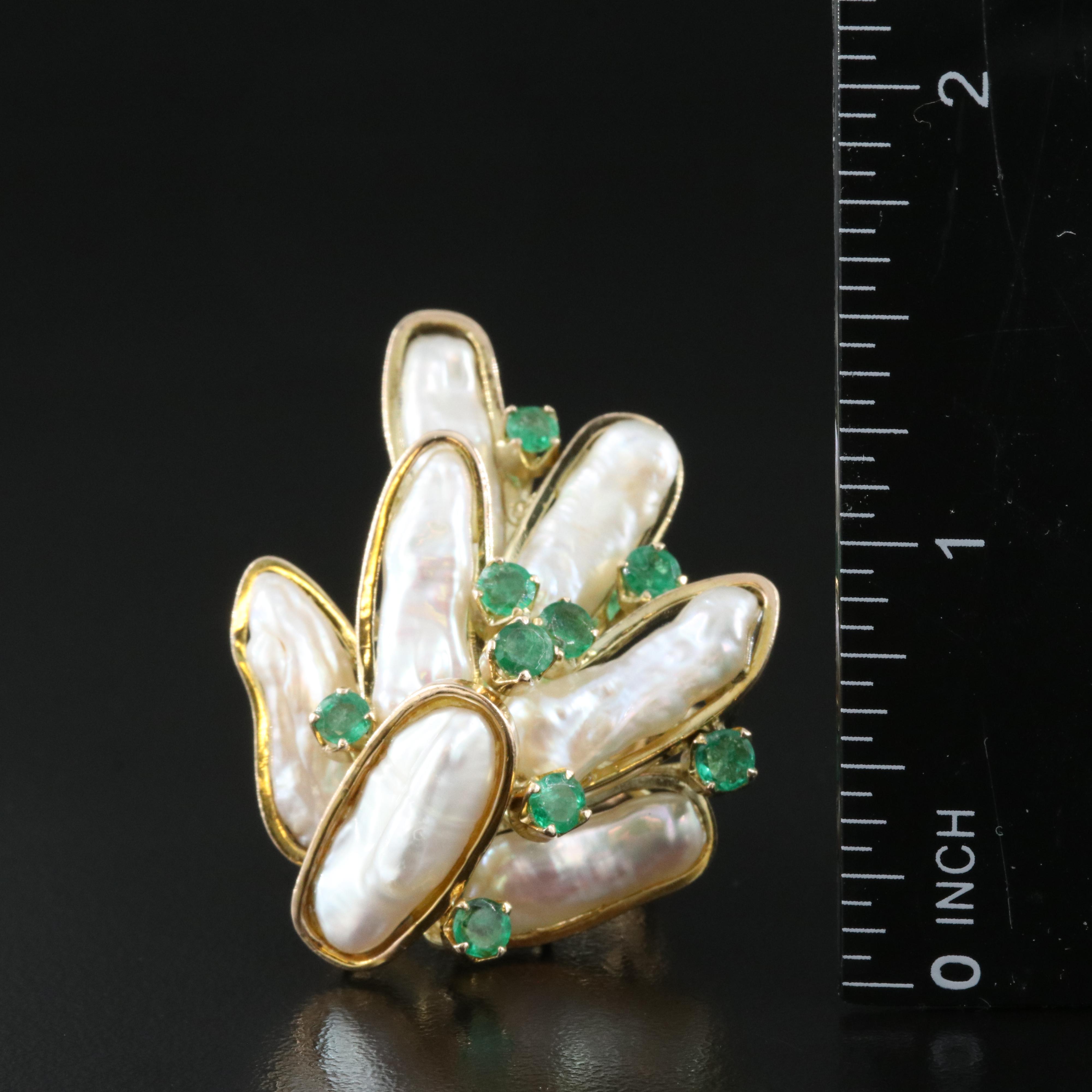 14K Pearl and Emerald Ring