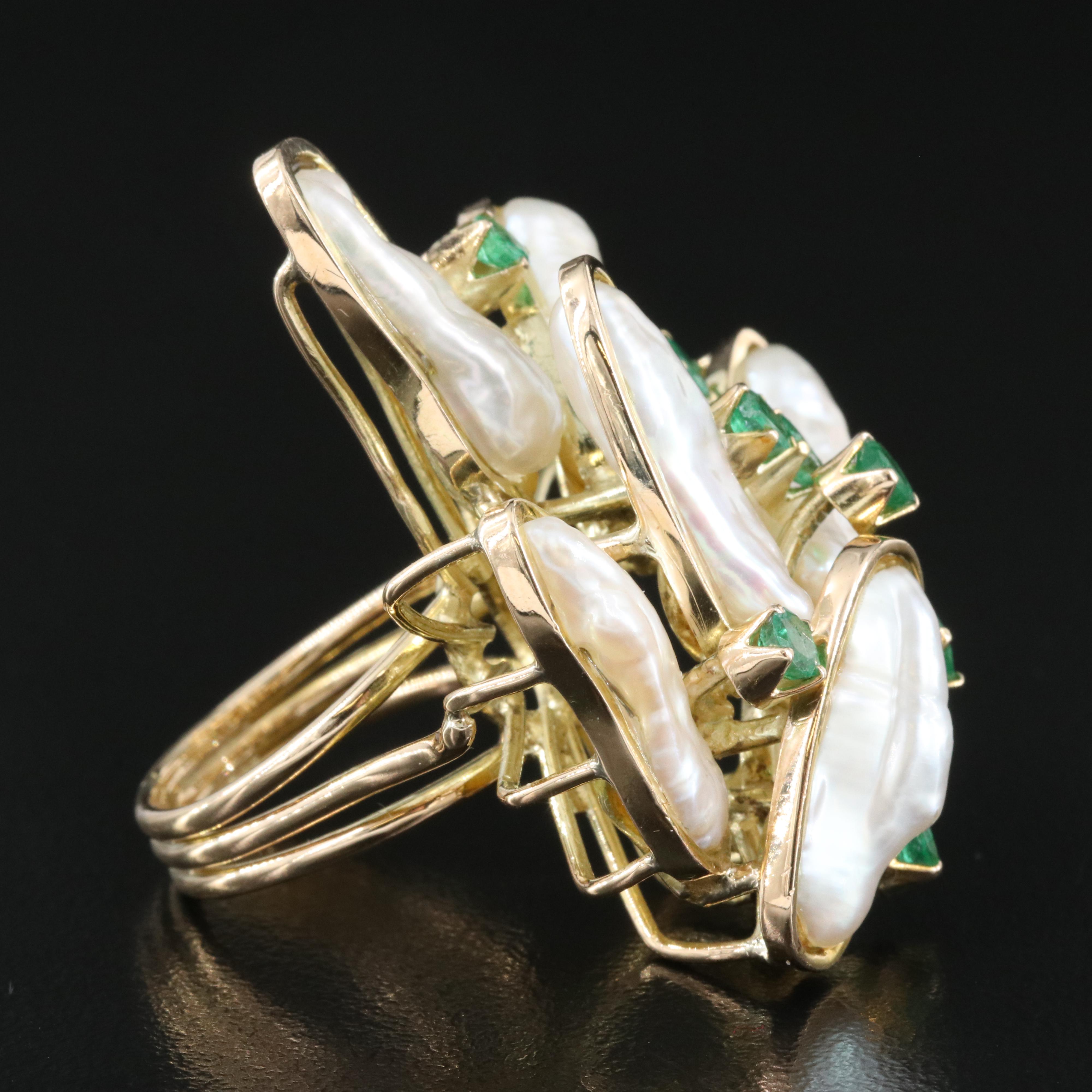 14K Pearl and Emerald Ring