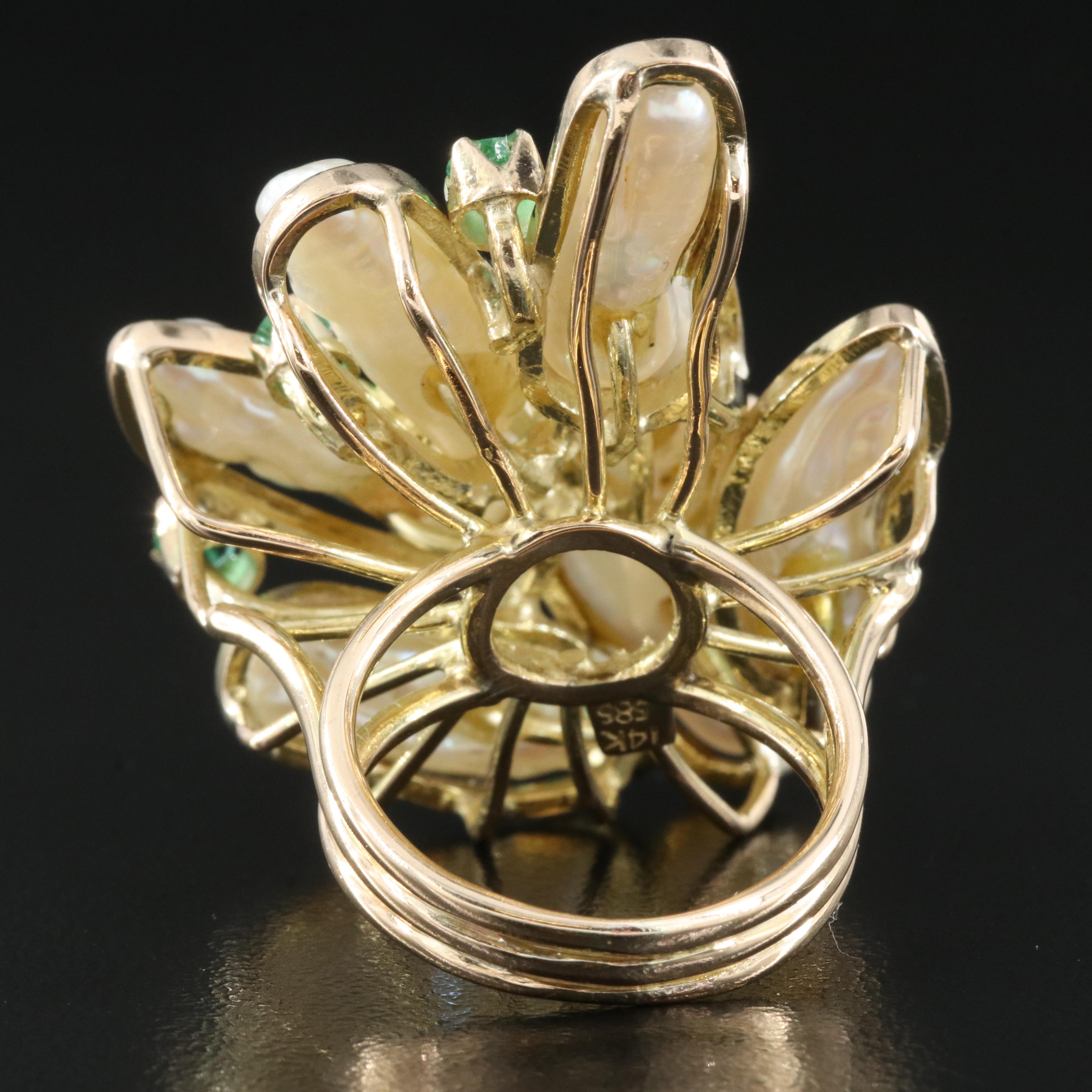 14K Pearl and Emerald Ring