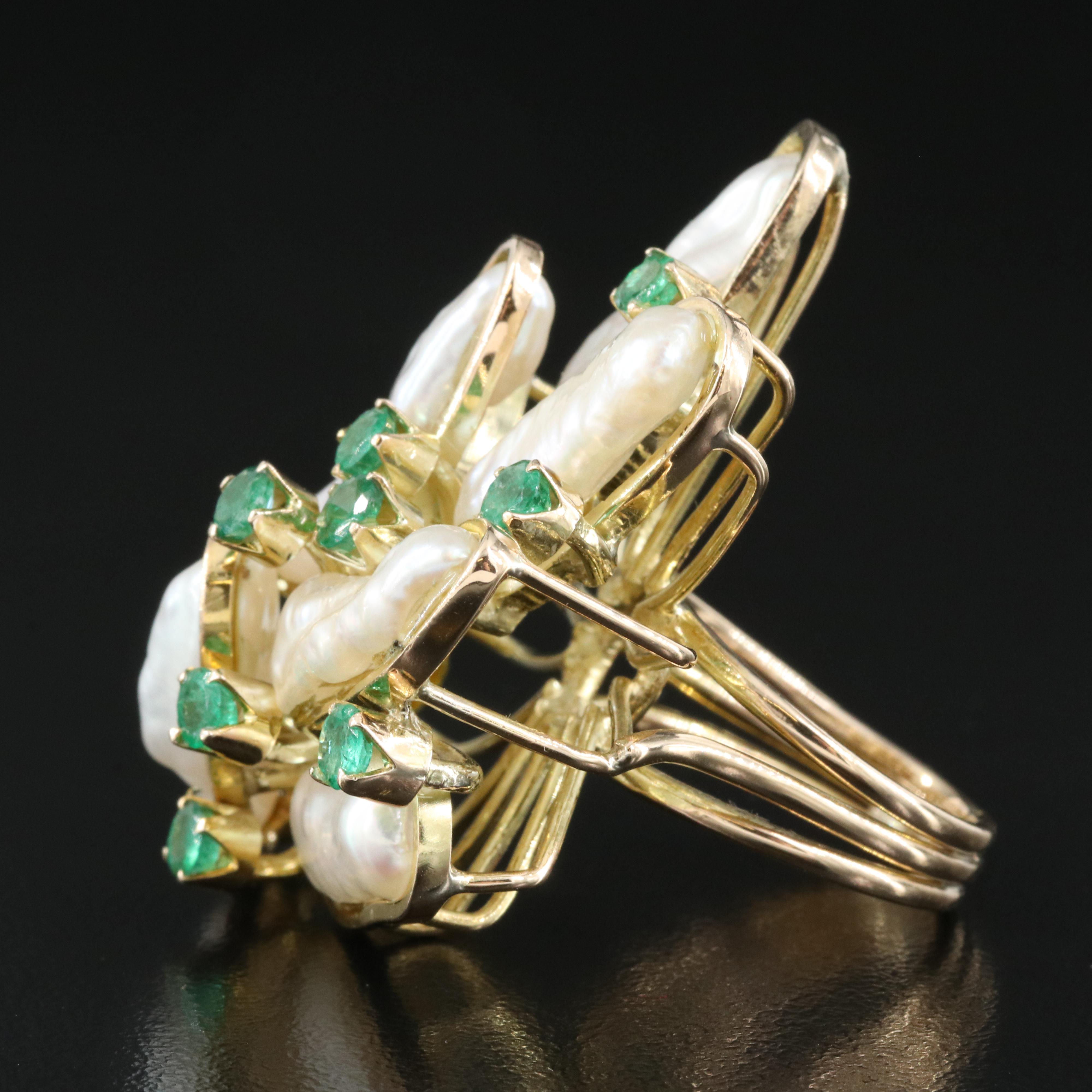 14K Pearl and Emerald Ring
