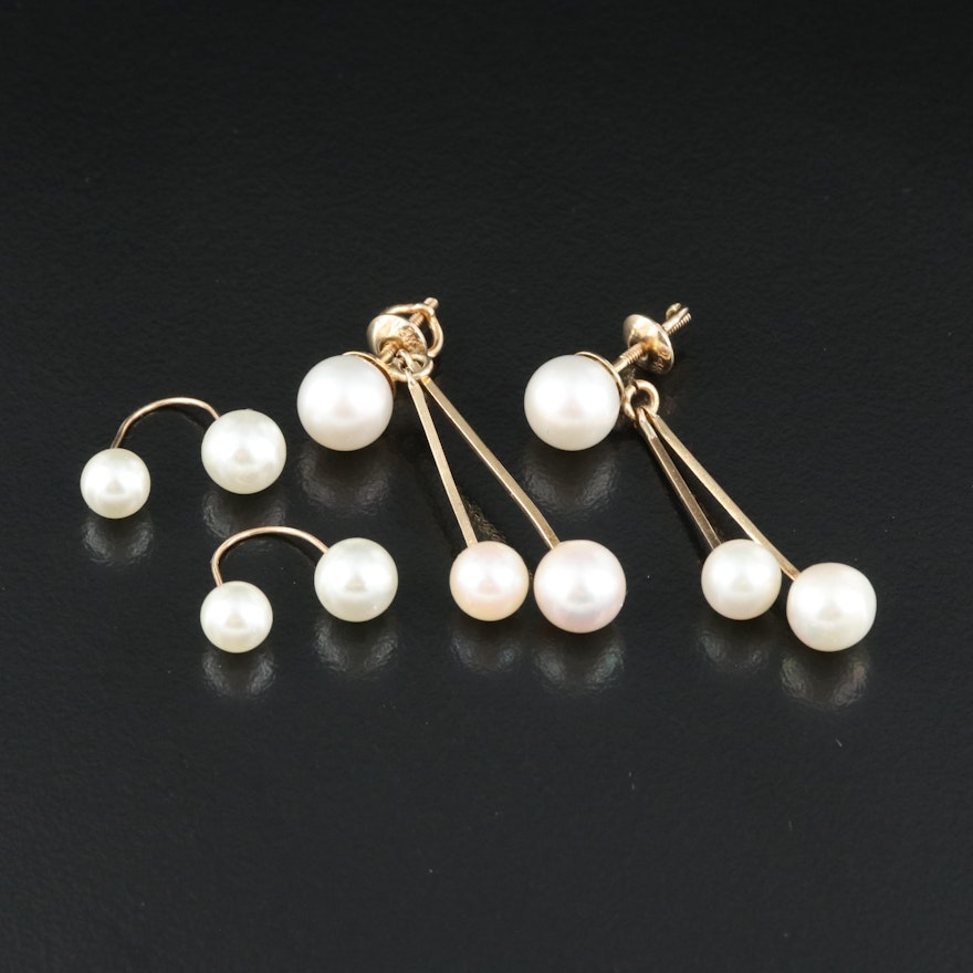 14K Pearl Earrings and Faux Pearl Ear Cuffs