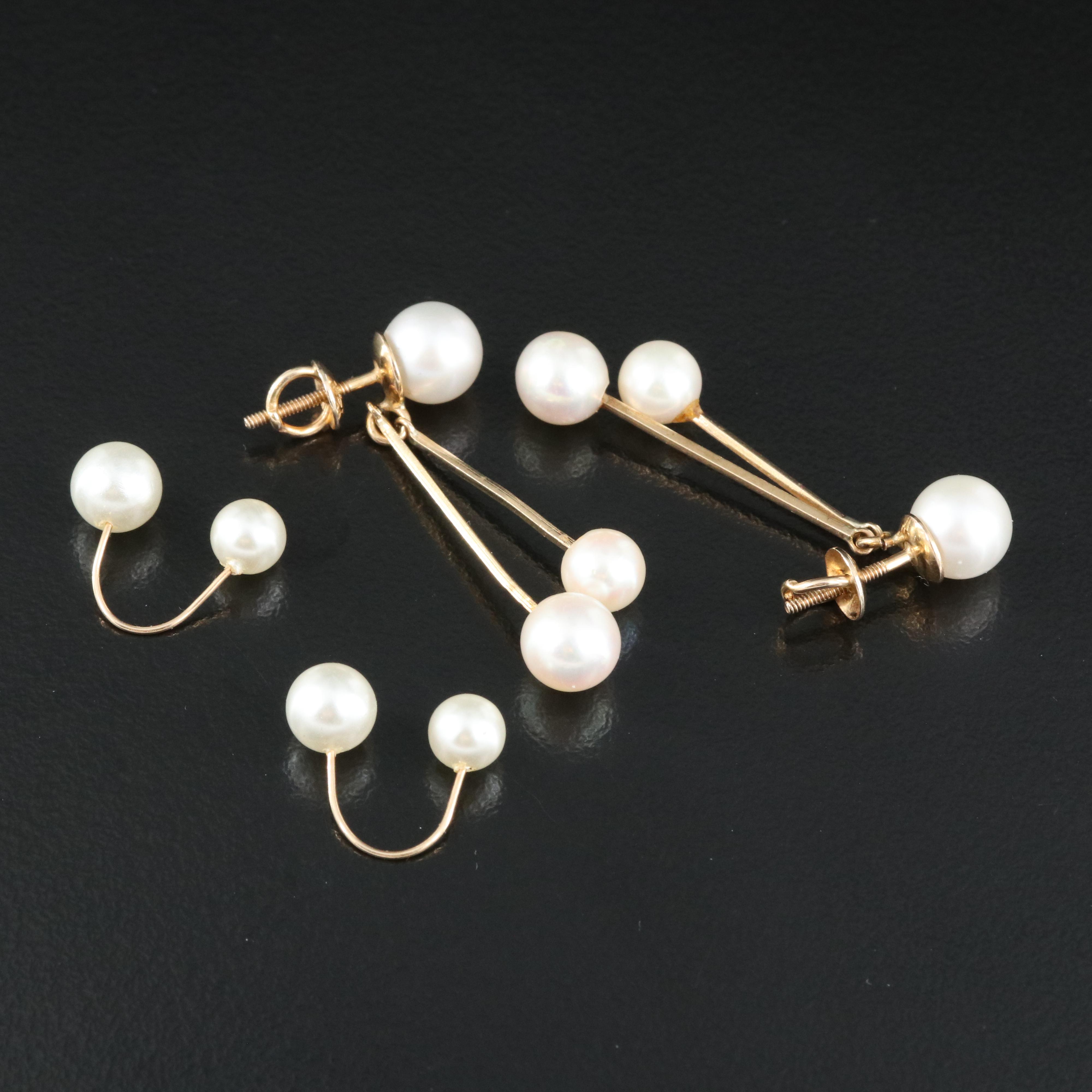 14K Pearl Earrings and Faux Pearl Ear Cuffs