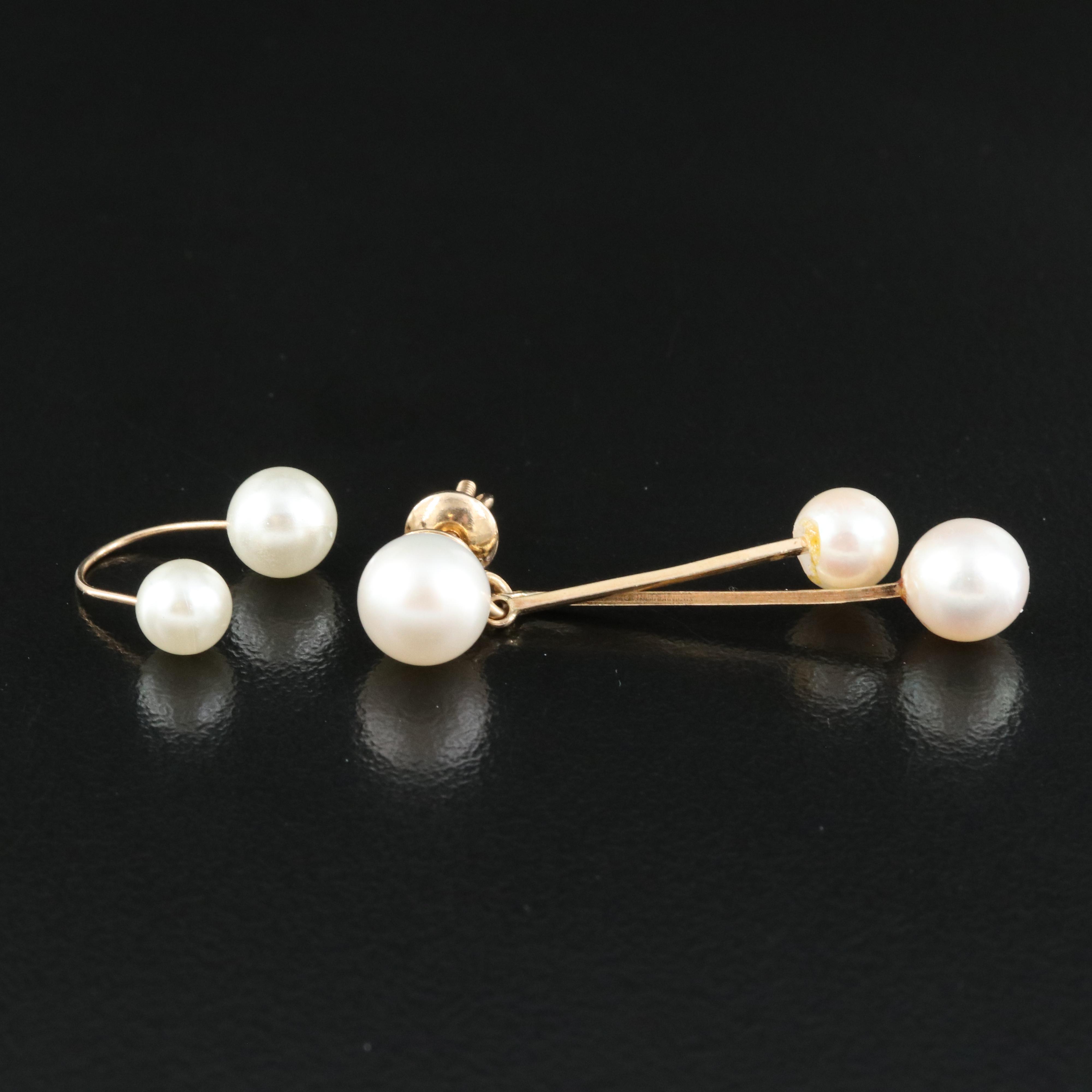 14K Pearl Earrings and Faux Pearl Ear Cuffs