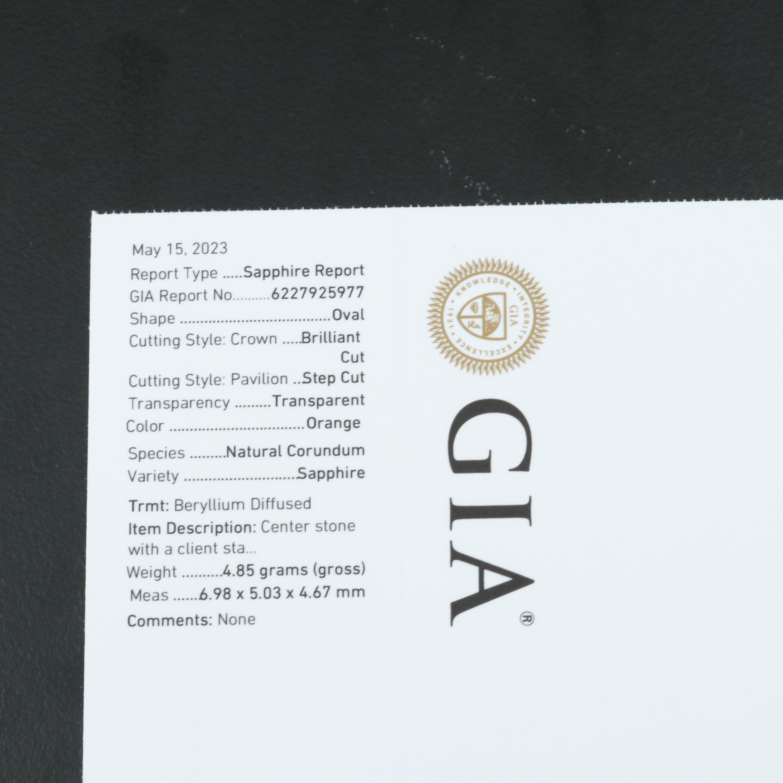 Platinum 1.39 CT Sapphire and Diamond Ring with GIA Report