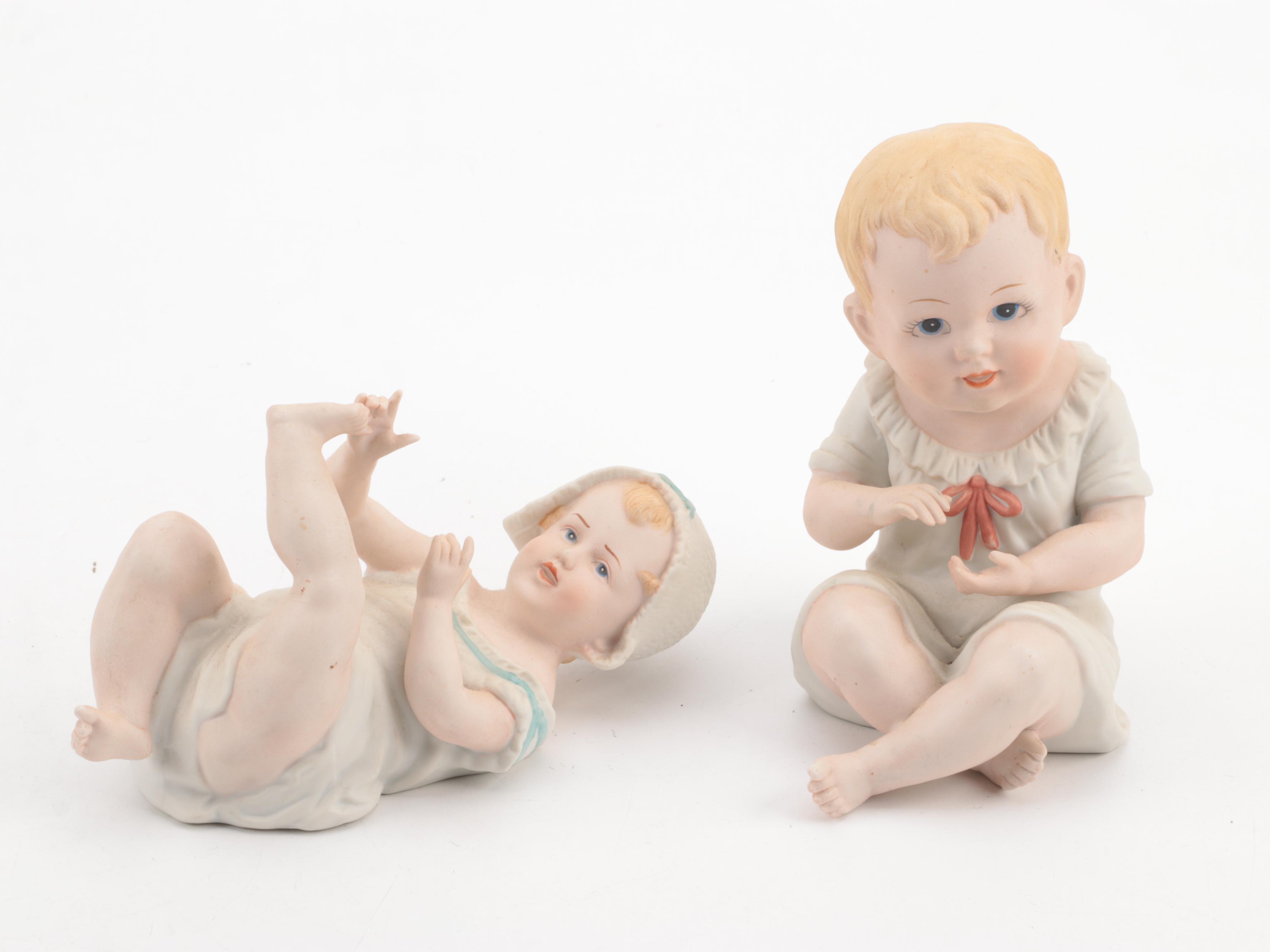 Bisque Piano Babies with Goebel Hummel "Apple Tree" Plaques