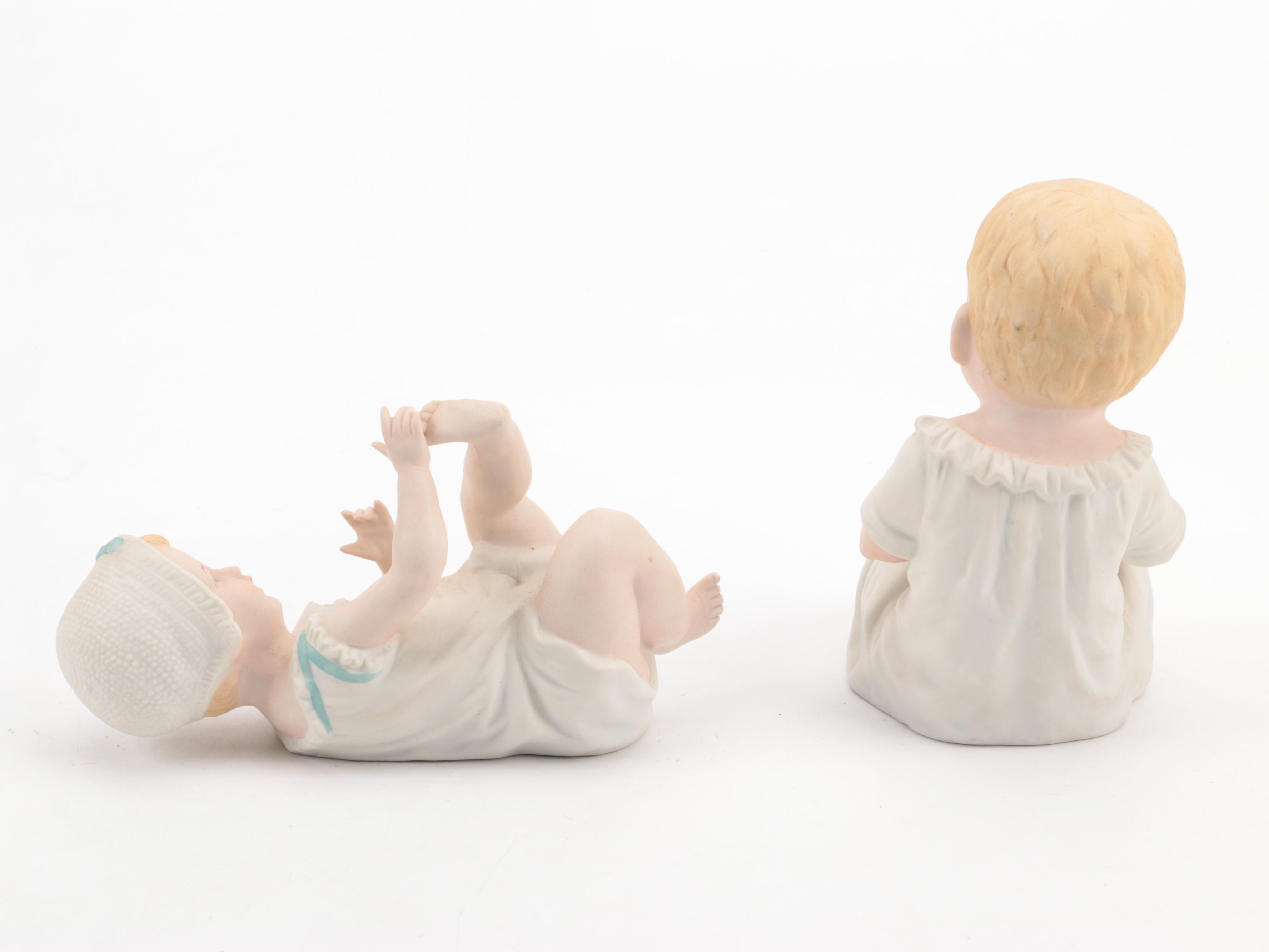 Bisque Piano Babies with Goebel Hummel "Apple Tree" Plaques