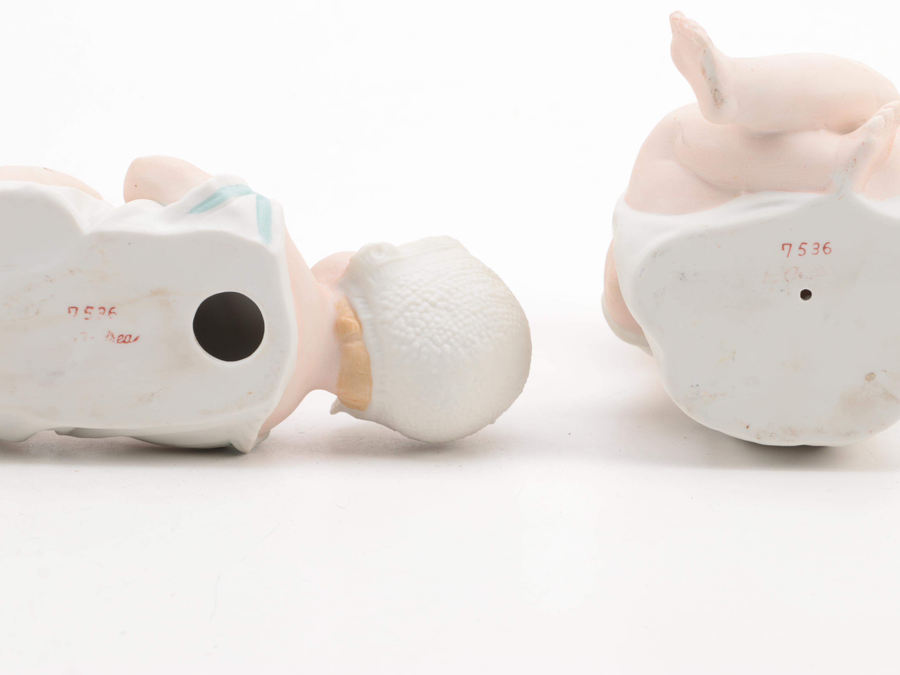 Bisque Piano Babies with Goebel Hummel "Apple Tree" Plaques