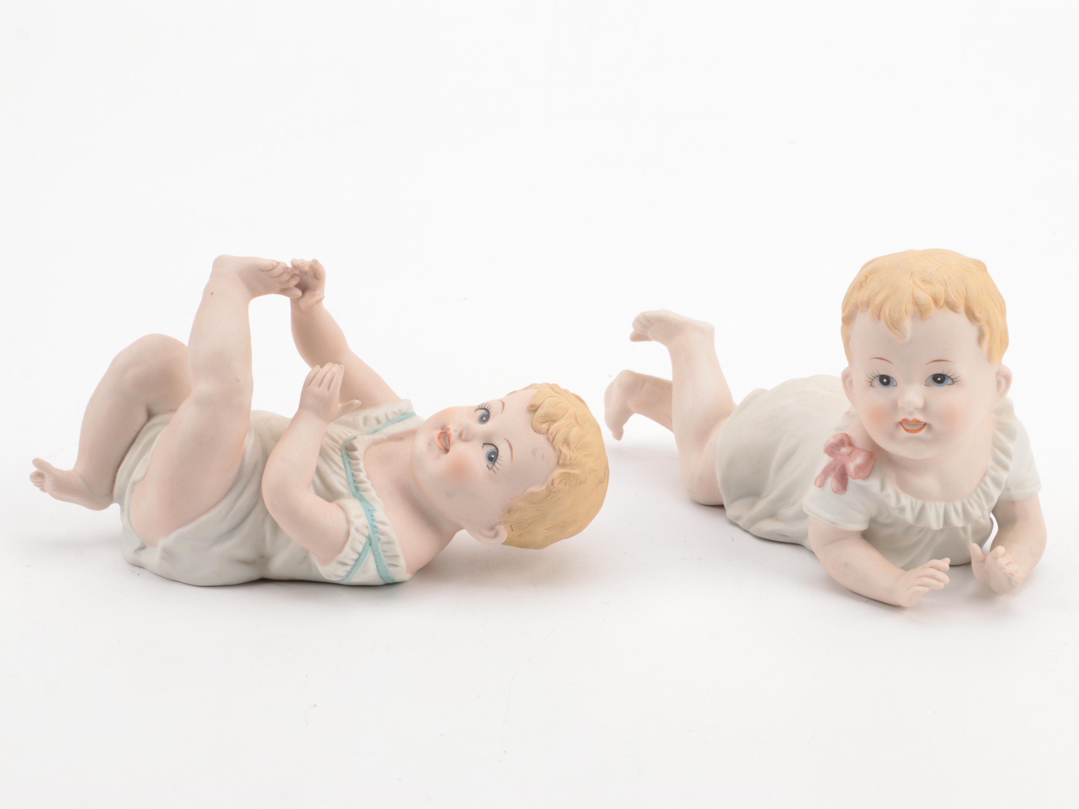 Bisque Piano Babies with Goebel Hummel "Apple Tree" Plaques