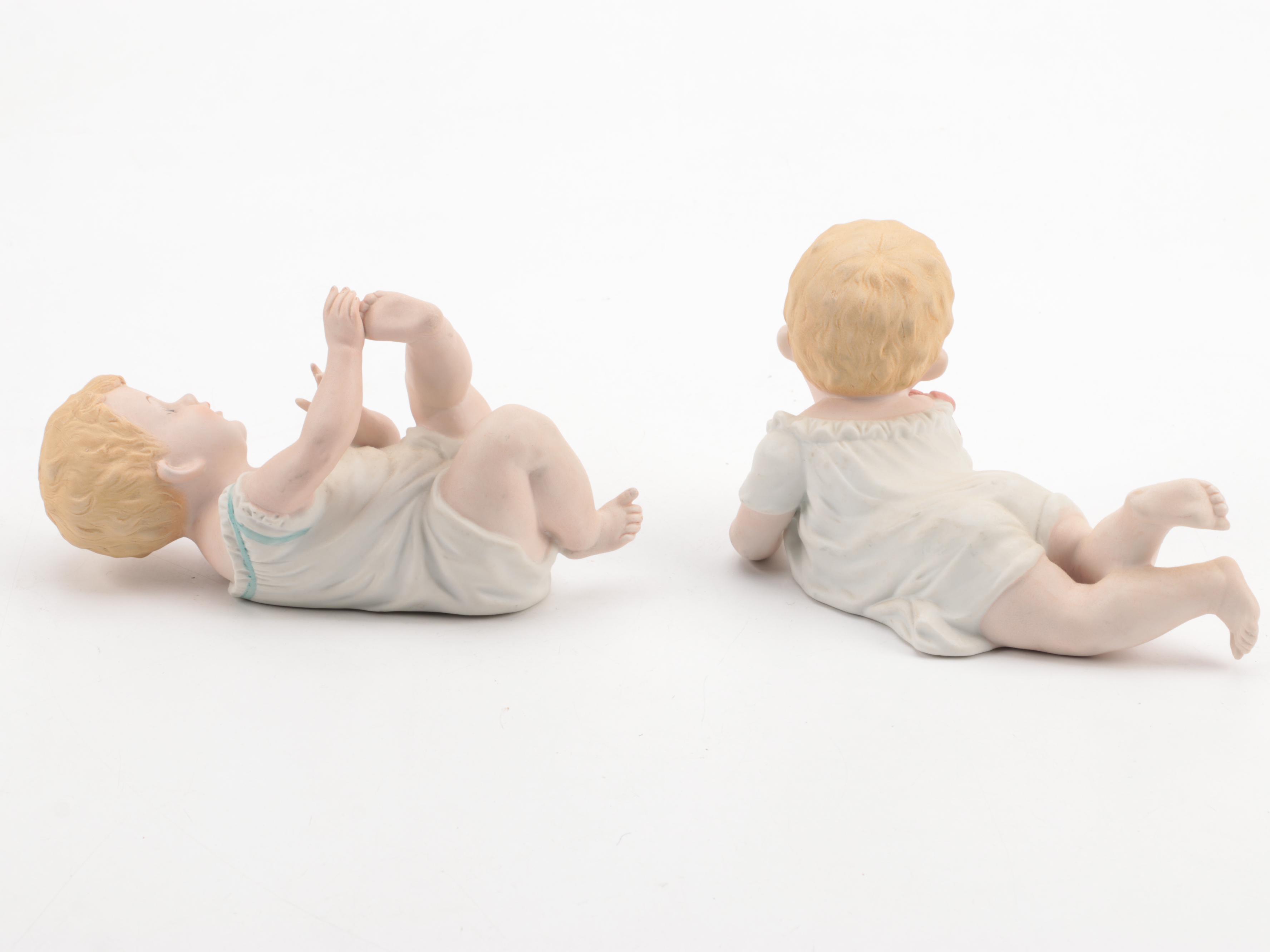 Bisque Piano Babies with Goebel Hummel "Apple Tree" Plaques