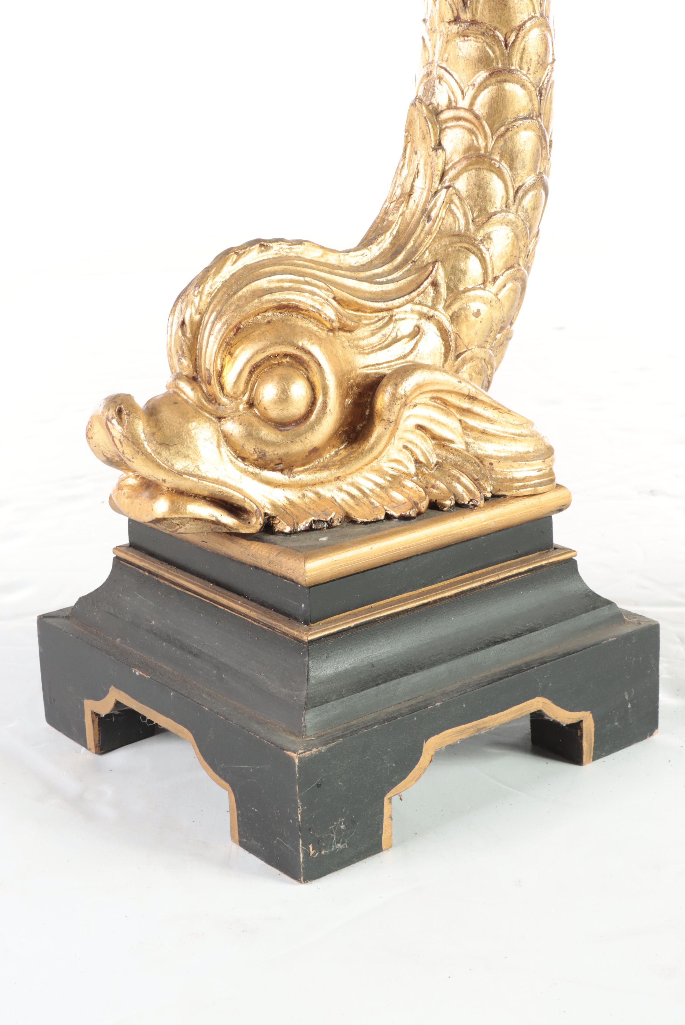 French Rococo Style Partial Gilt Dolphin Leg Side Table