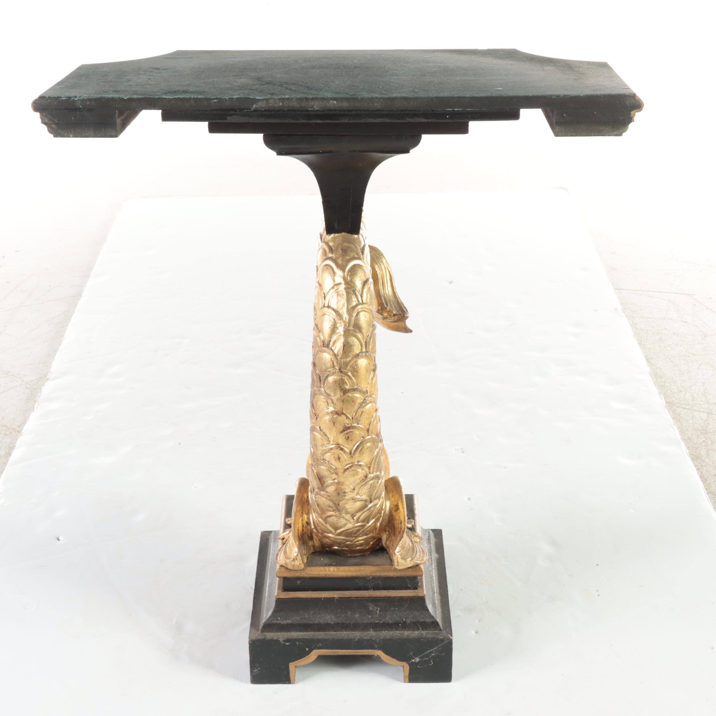 French Rococo Style Partial Gilt Dolphin Leg Side Table