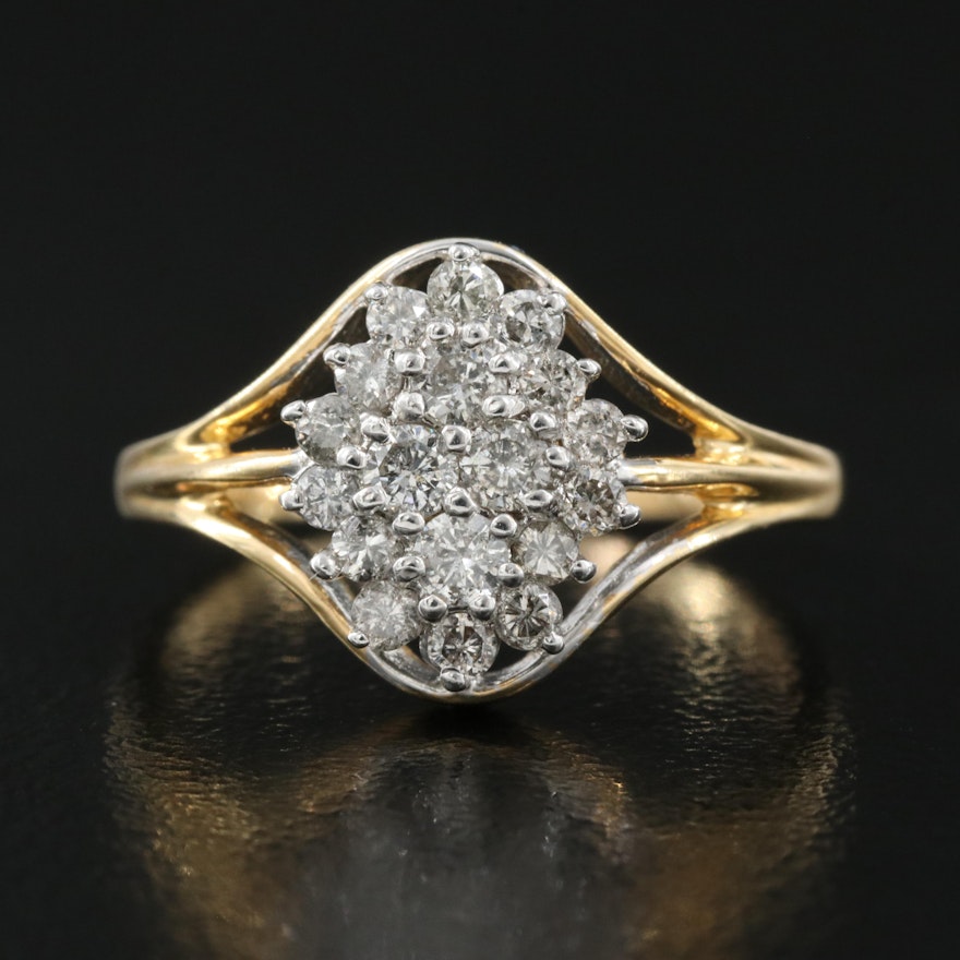 14K 0.45 CTW Diamond Cluster Ring