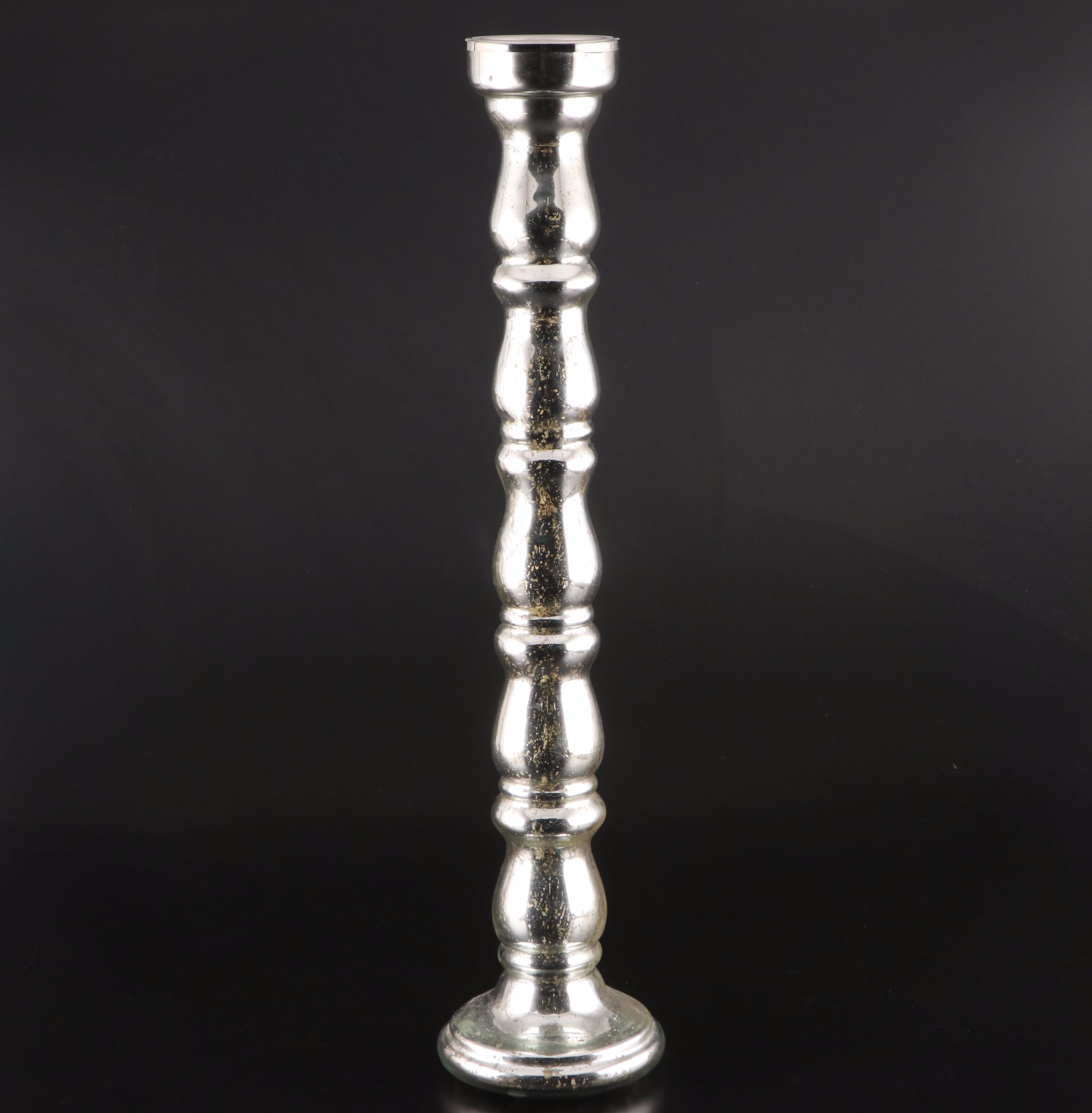Contemporary Mercury Finish Glass Pillar Candle Holders
