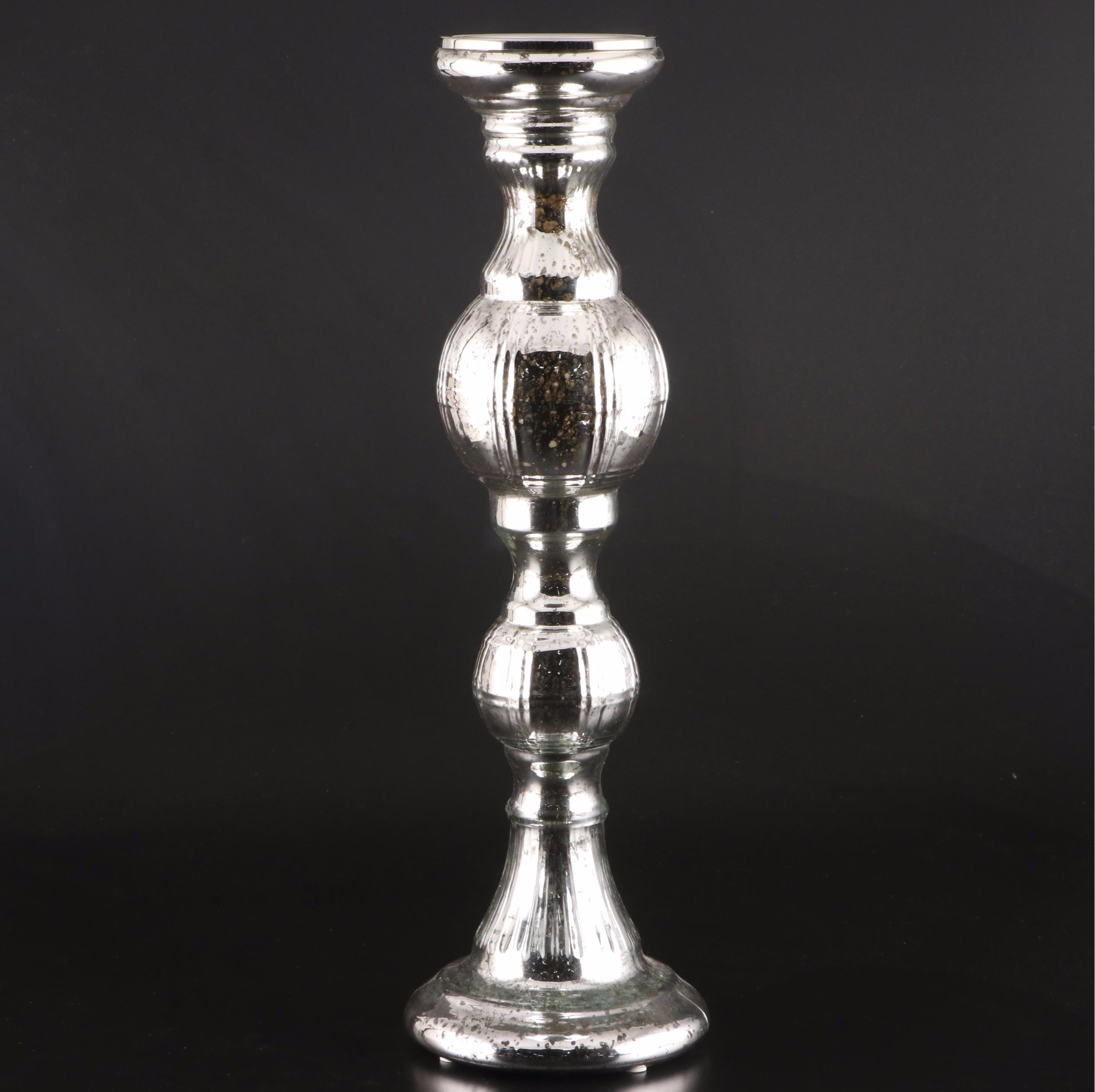 Contemporary Mercury Finish Glass Pillar Candle Holders