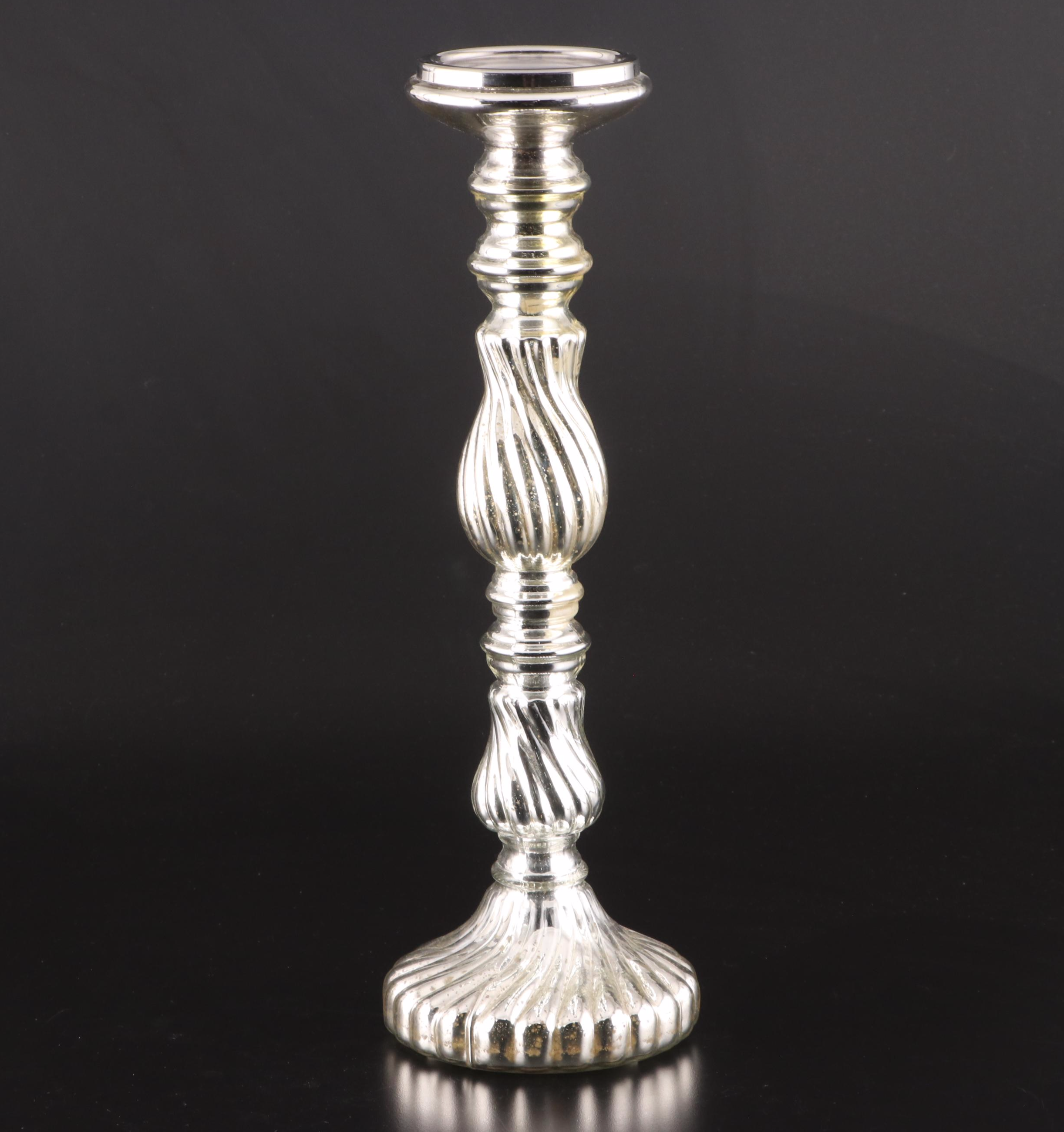 Contemporary Mercury Finish Glass Pillar Candle Holders