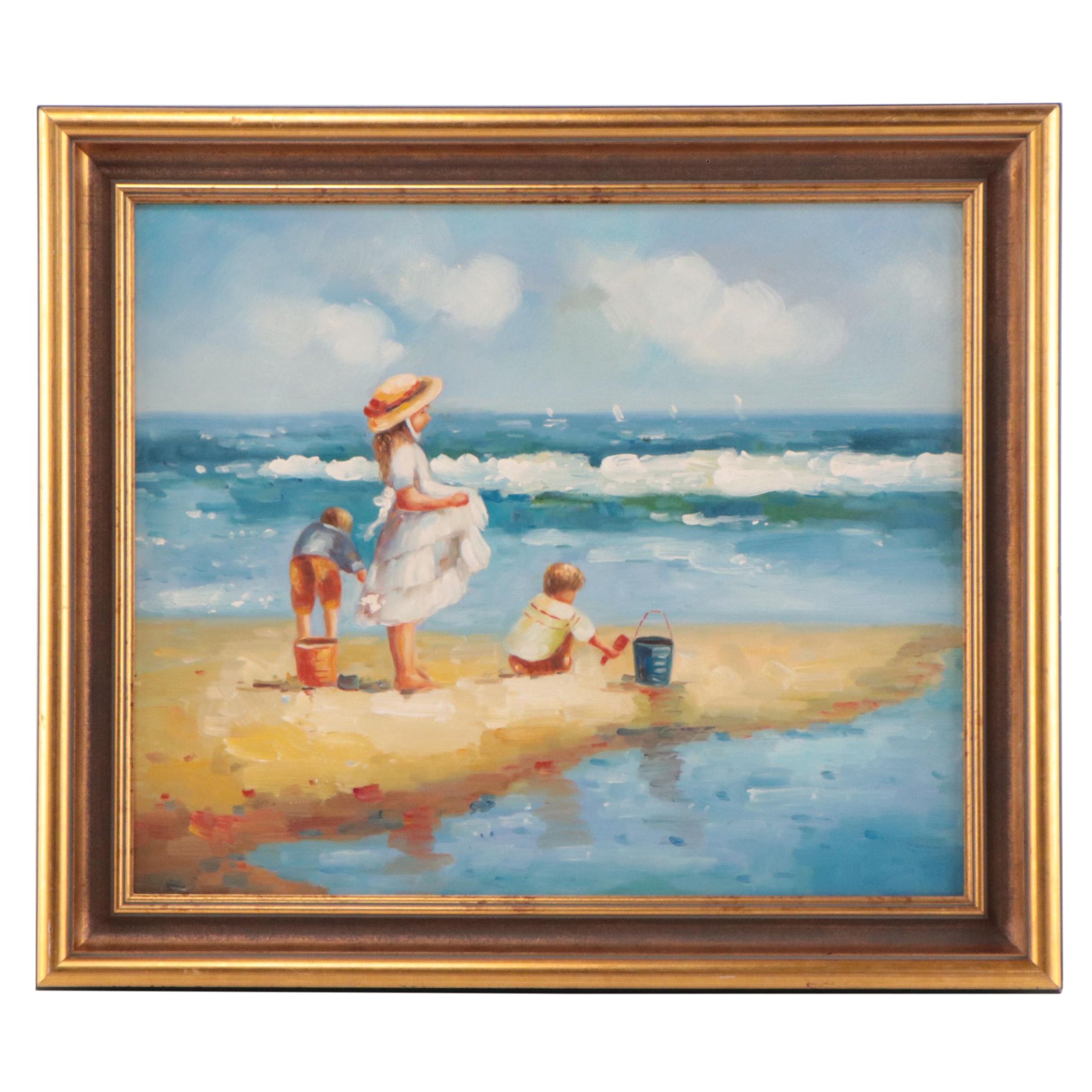 Impressionist Style Oil Painting of Beach Scene