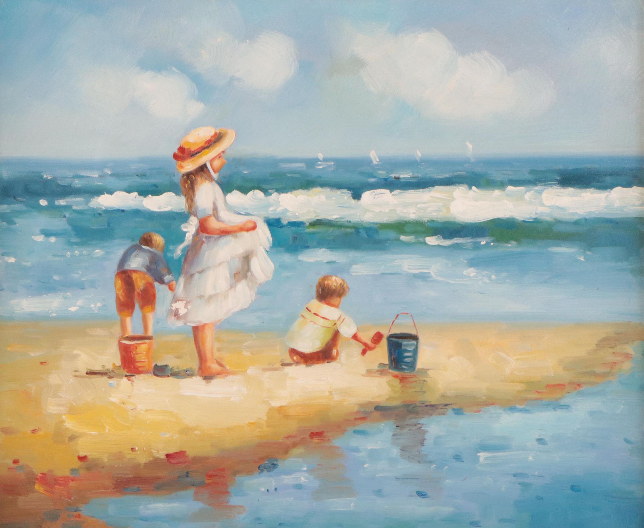 Impressionist Style Oil Painting of Beach Scene