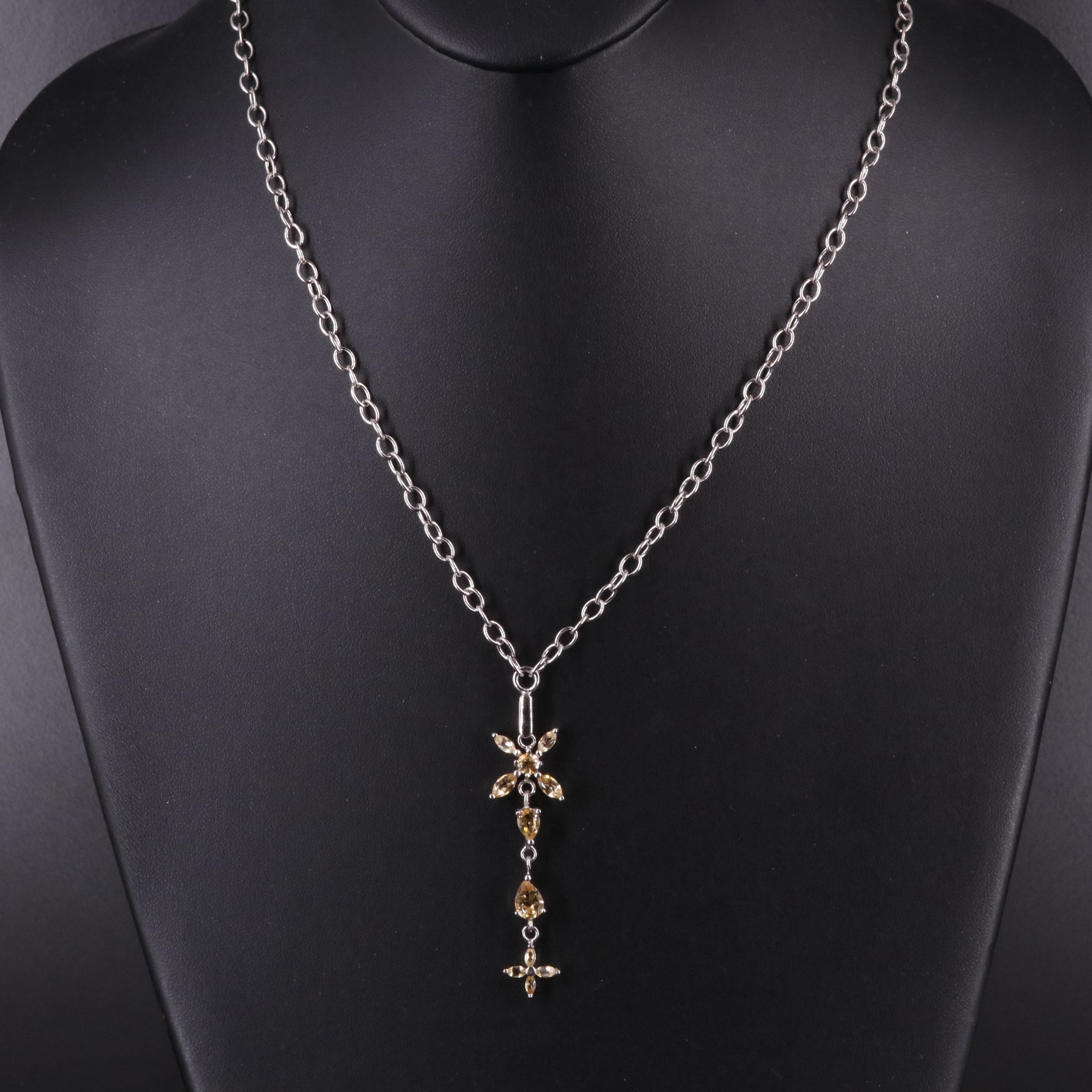 Sterling Cable Chain Necklace with Citrine Drop