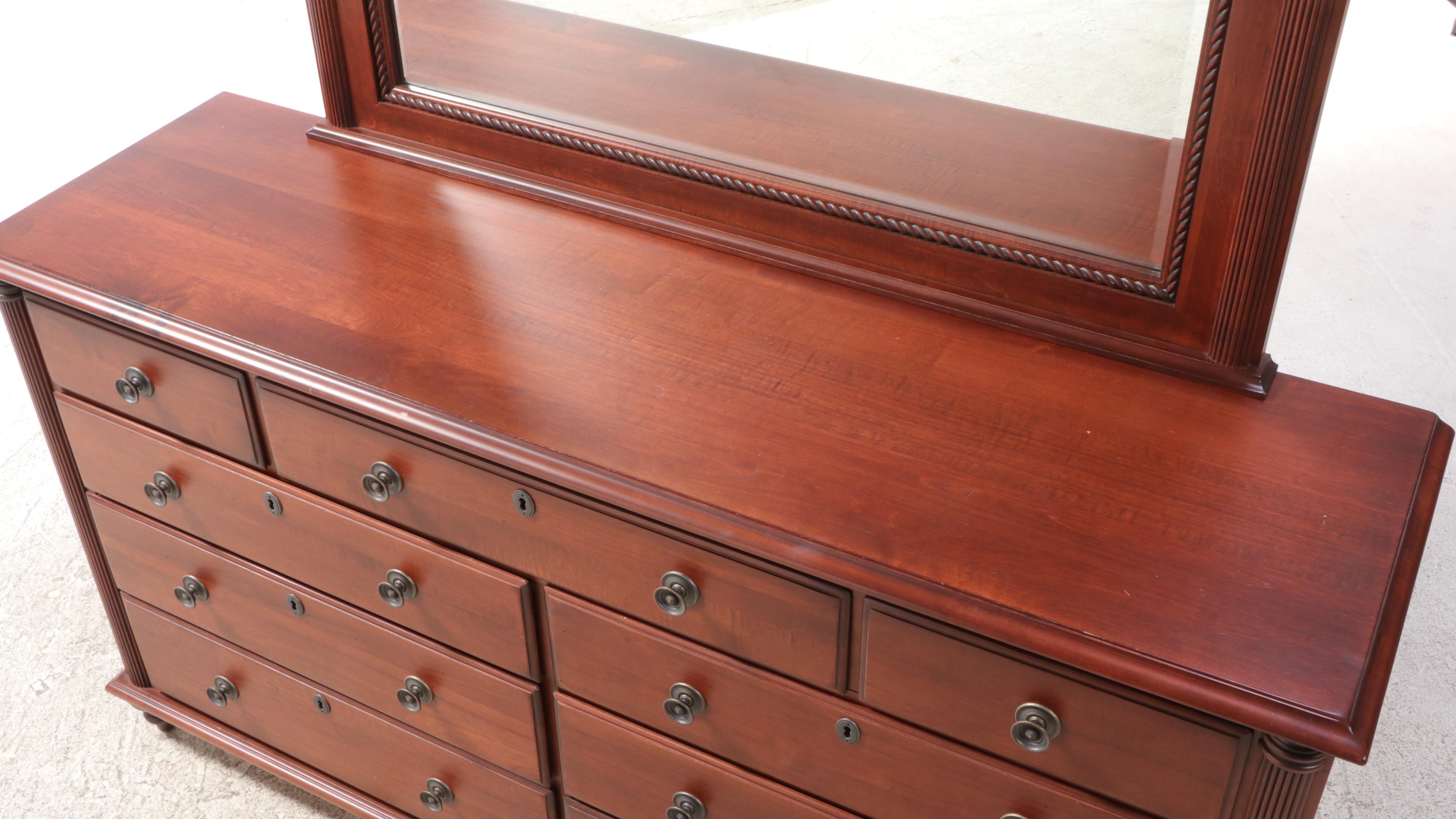 Neoclassical Style Wooden Dresser and Mirror