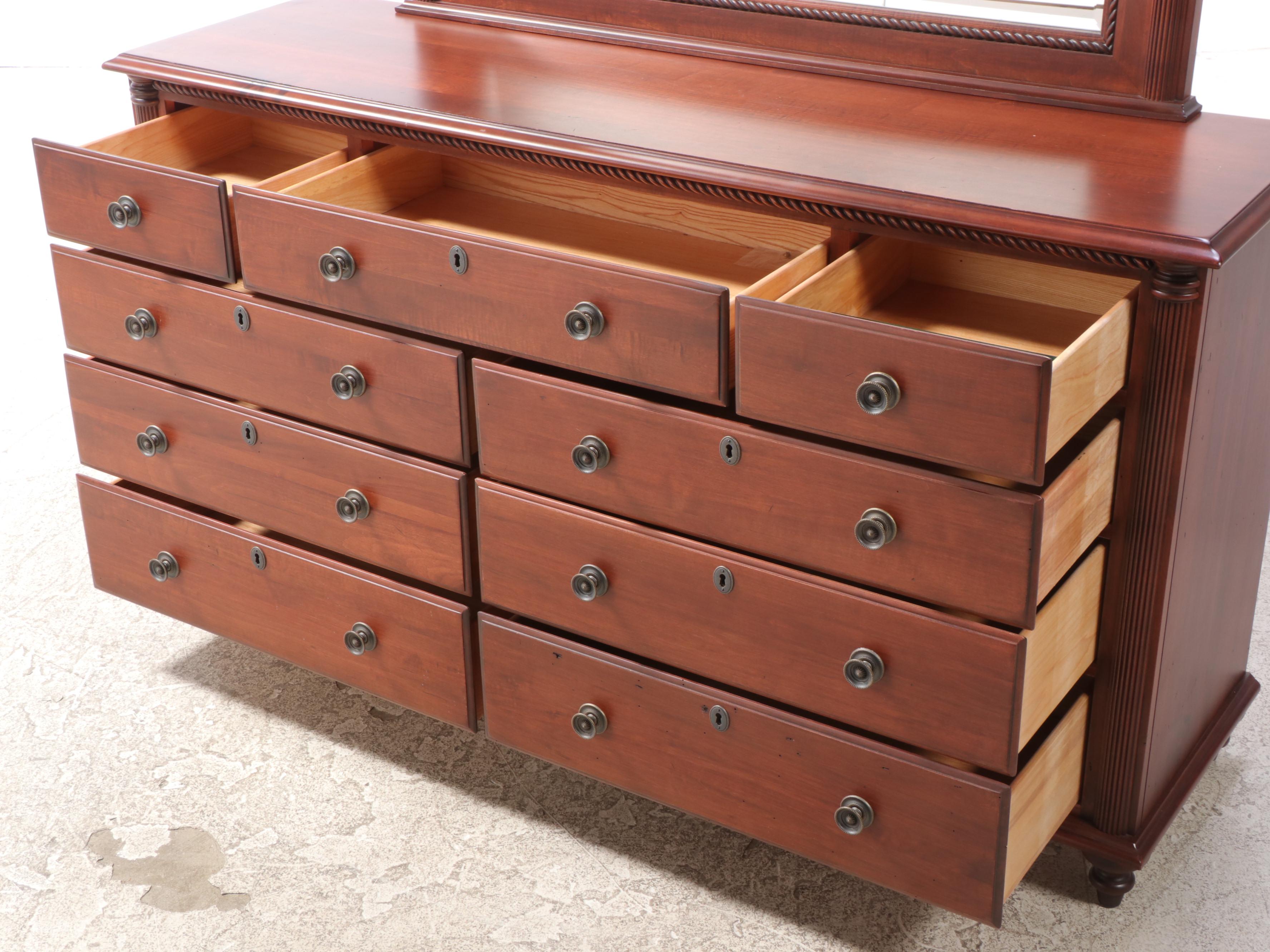 Neoclassical Style Wooden Dresser and Mirror