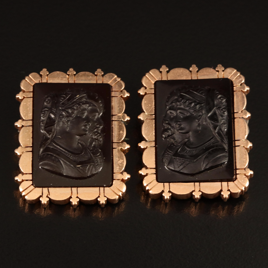 Victorian 14K Rose Gold Capita Jugata Cameo Pin Set