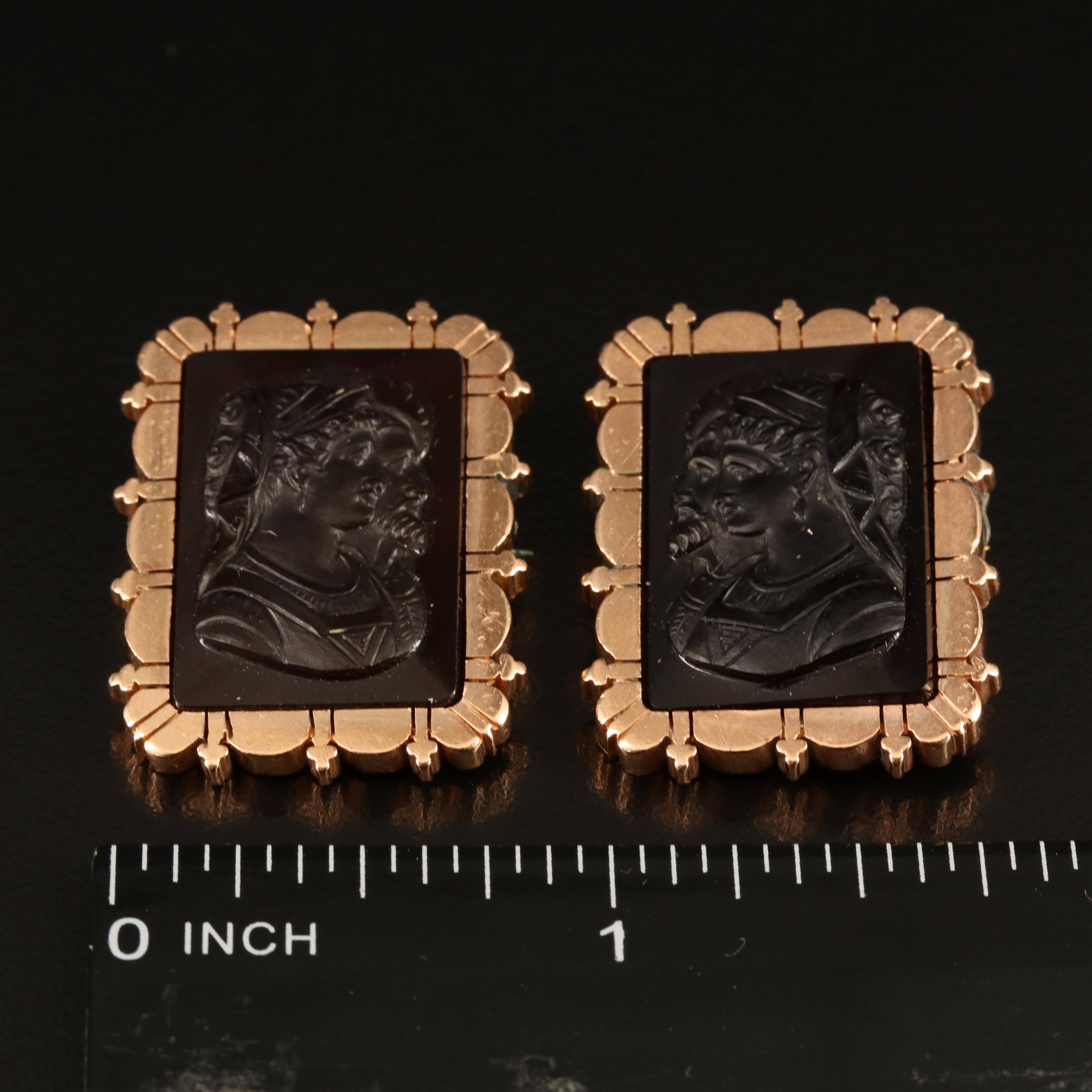 Victorian 14K Rose Gold Capita Jugata Cameo Pin Set