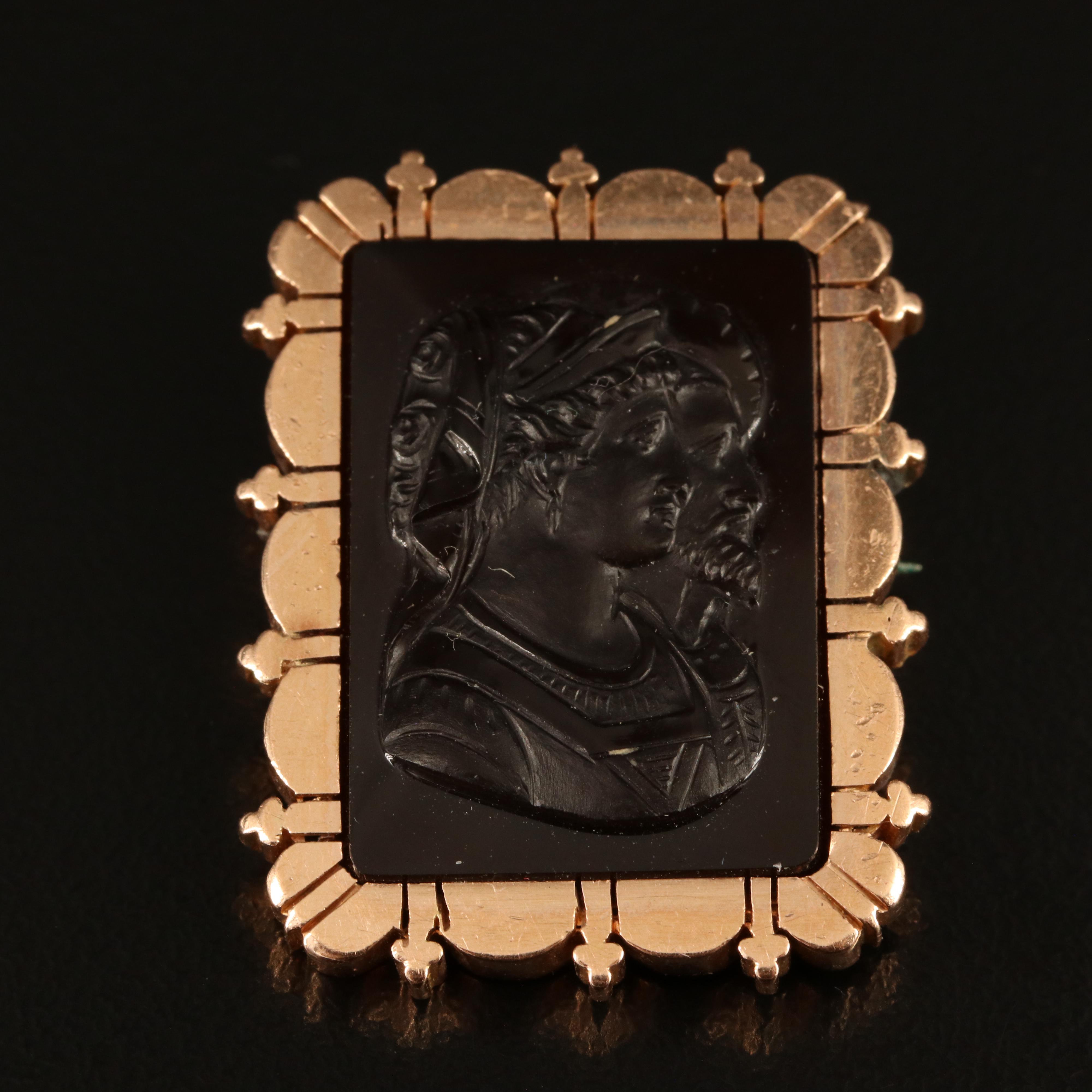 Victorian 14K Rose Gold Capita Jugata Cameo Pin Set