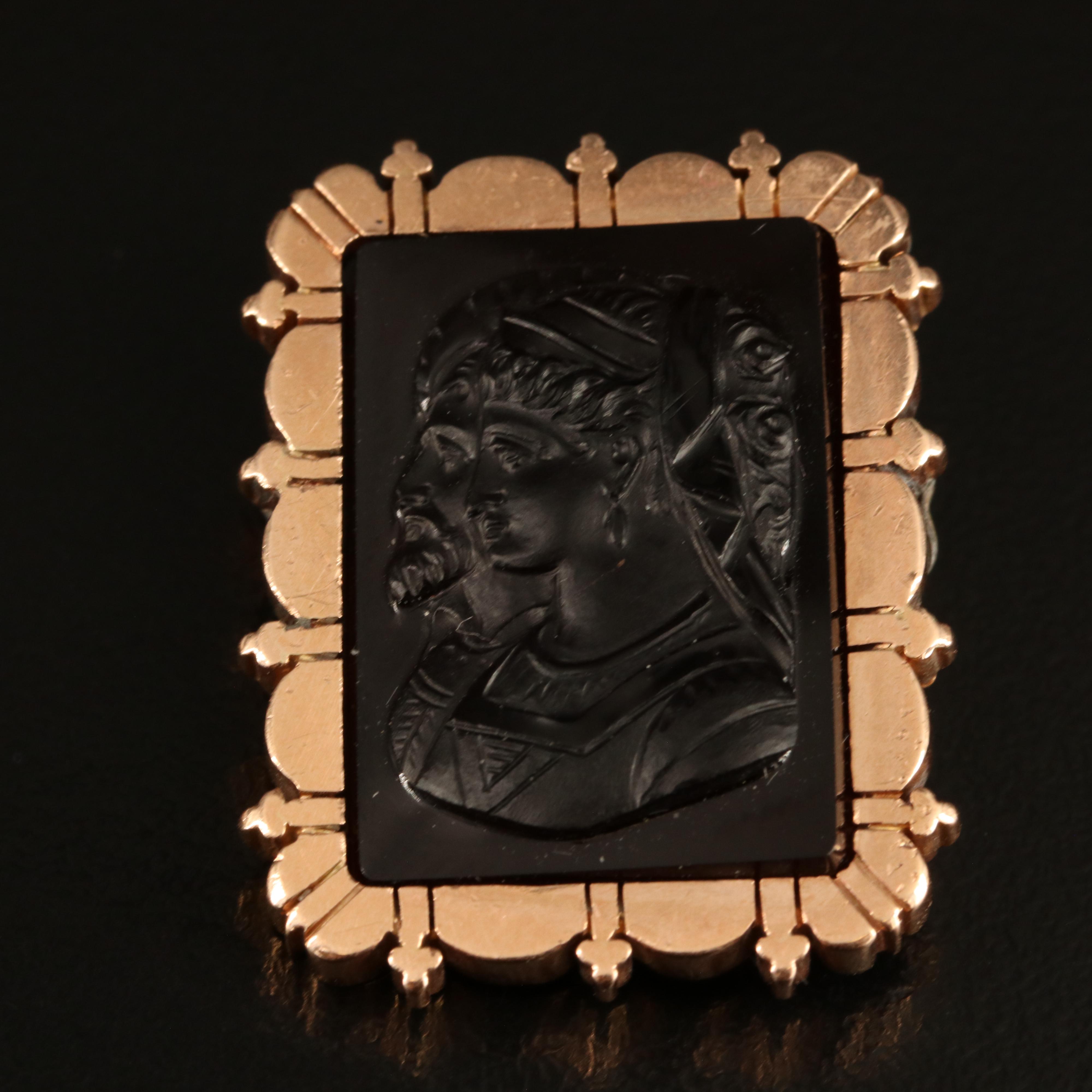 Victorian 14K Rose Gold Capita Jugata Cameo Pin Set